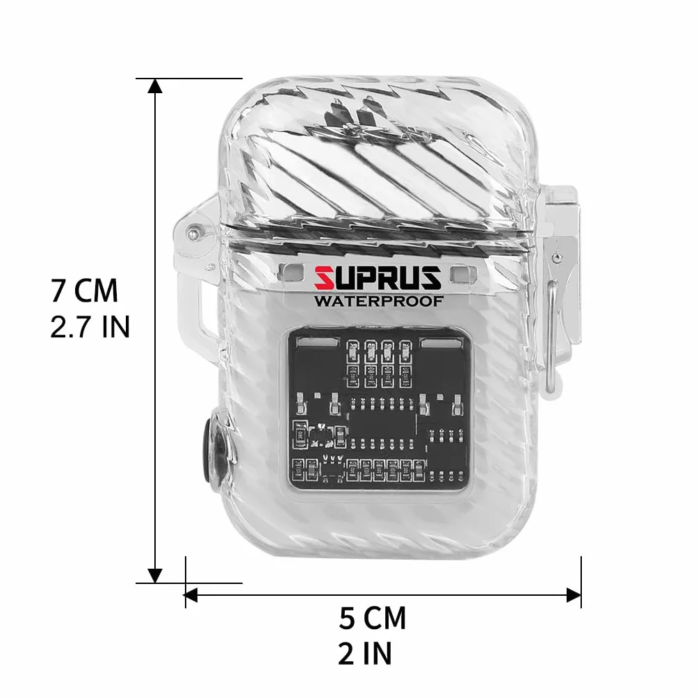 SUPRUS Zapalniczka z 3 trybami pracy, wiatroszczelna, wodoszczelna, elektryczna, zapalniczka do wielokrotnego ładowania, z podwójną plazmą, z gwizdkiem ratunkowym i smyczą