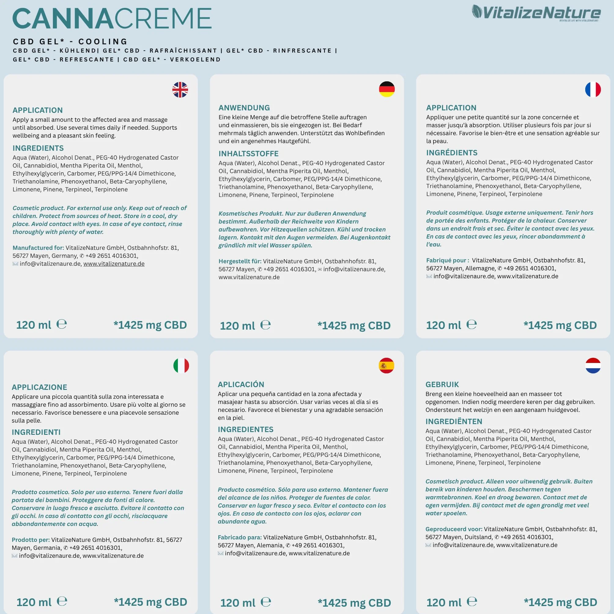 "Canna Creme" CBD Gel 1425 mg – żel chłodzący z miętą i mentolem – pielęgnacja mięśni i stawów, wspomaga regenerację i regenerację