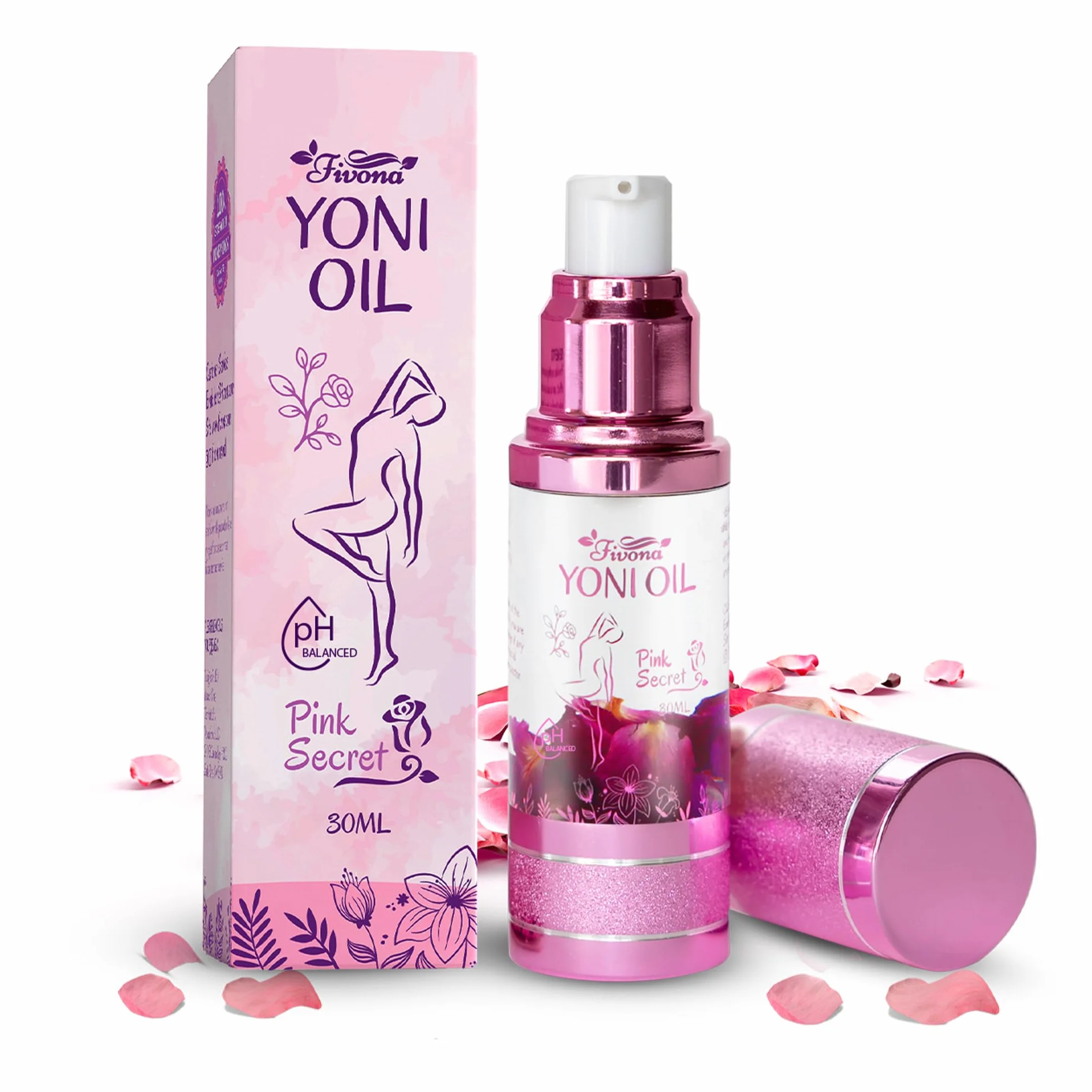 FIVONA Yoni Oil Pink Secret for Natural Soothing Feminine Care – mieszanka olejków eterycznych – mieszanka olejków nawilżających do kontrolowania Odora, detoksykacji i równowagi pH 30 ml