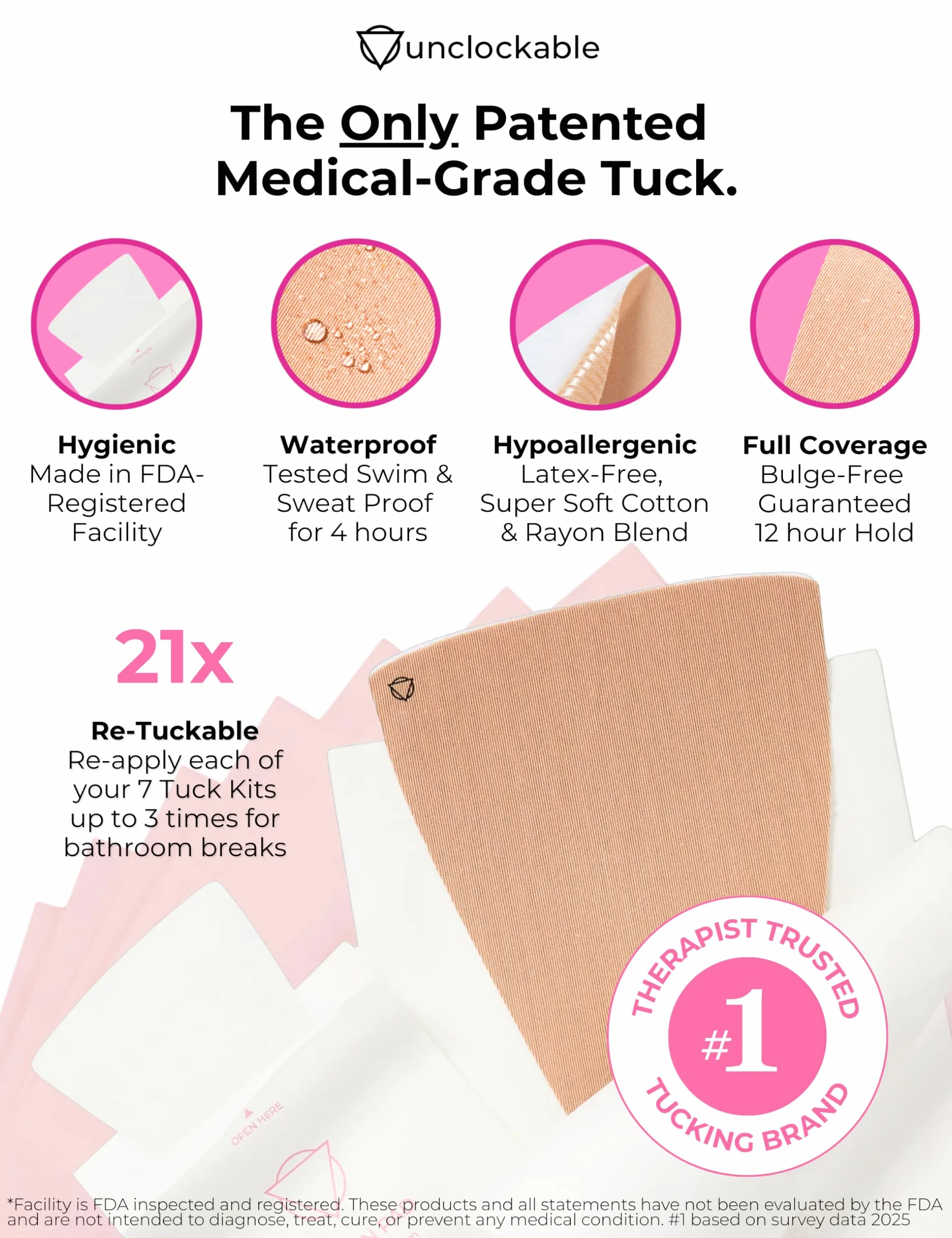 Zestaw T-Tape Tucking Kit - 7-pak - Tuck and Tape do higieny osobistej osób transpłciowych, BEŻOWY, rozmiar uniwersalny