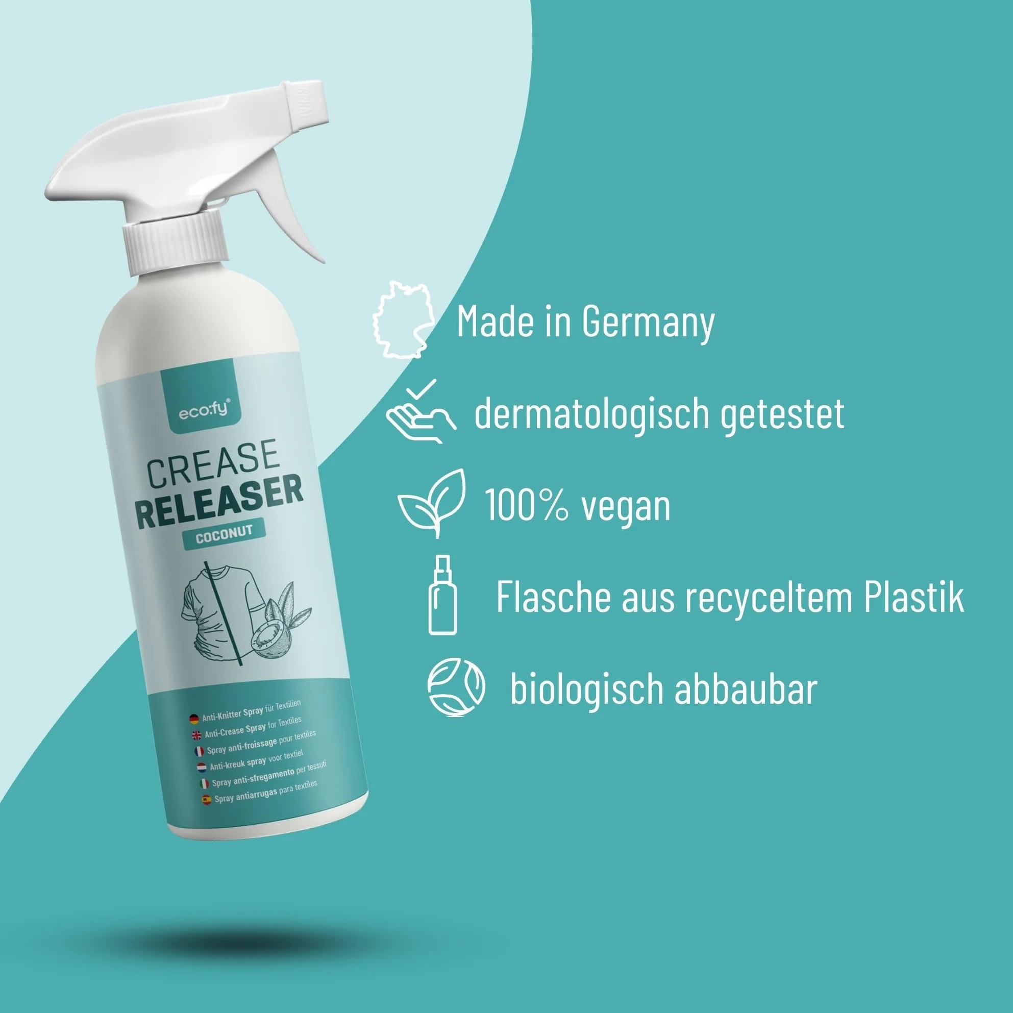 Spray przeciw zagnieceniom o zapachu wanilii | bez zmarszczek, bez prasowania, odświeża ubrania, idealny w podróży i w podróży, nadaje się do wszystkich tekstyliów – nieszkodliwy