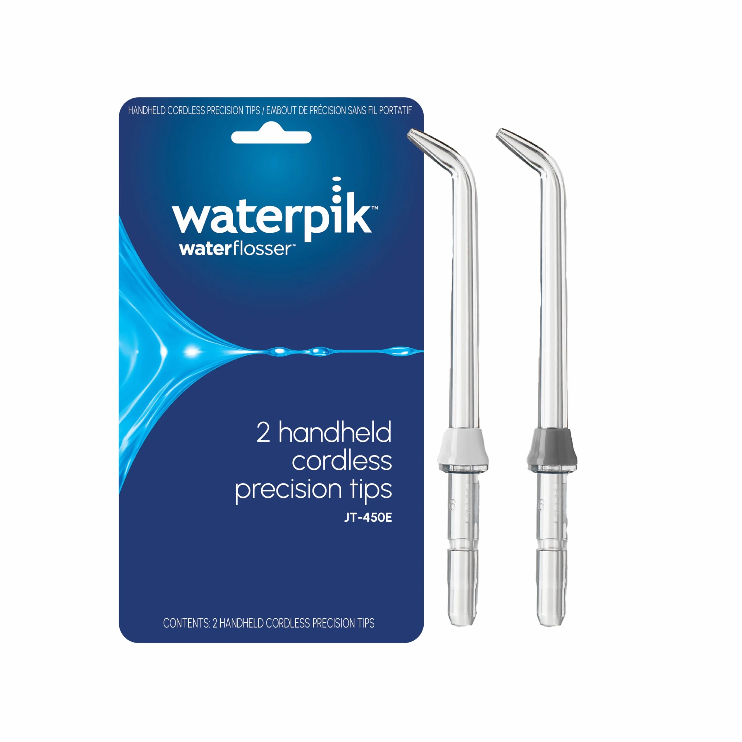 Waterpik Klasyczna końcówka wysokociśnieniowa, wymienne końcówki do użytku z irygatorami WP450 Cordless Plus, 2 sztuki (JT-450E)