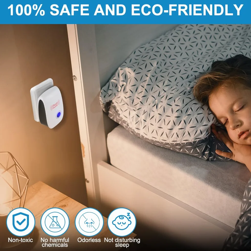 AOOWU Ultradźwiękowy odstraszacz szkodników, 6 sztuk ultradźwiękowy odstraszacz myszy i Pest Control Repeller, elektroniczne środki ochrony przed owadami na myszy, komary, muchy, pająki, karaluchy
