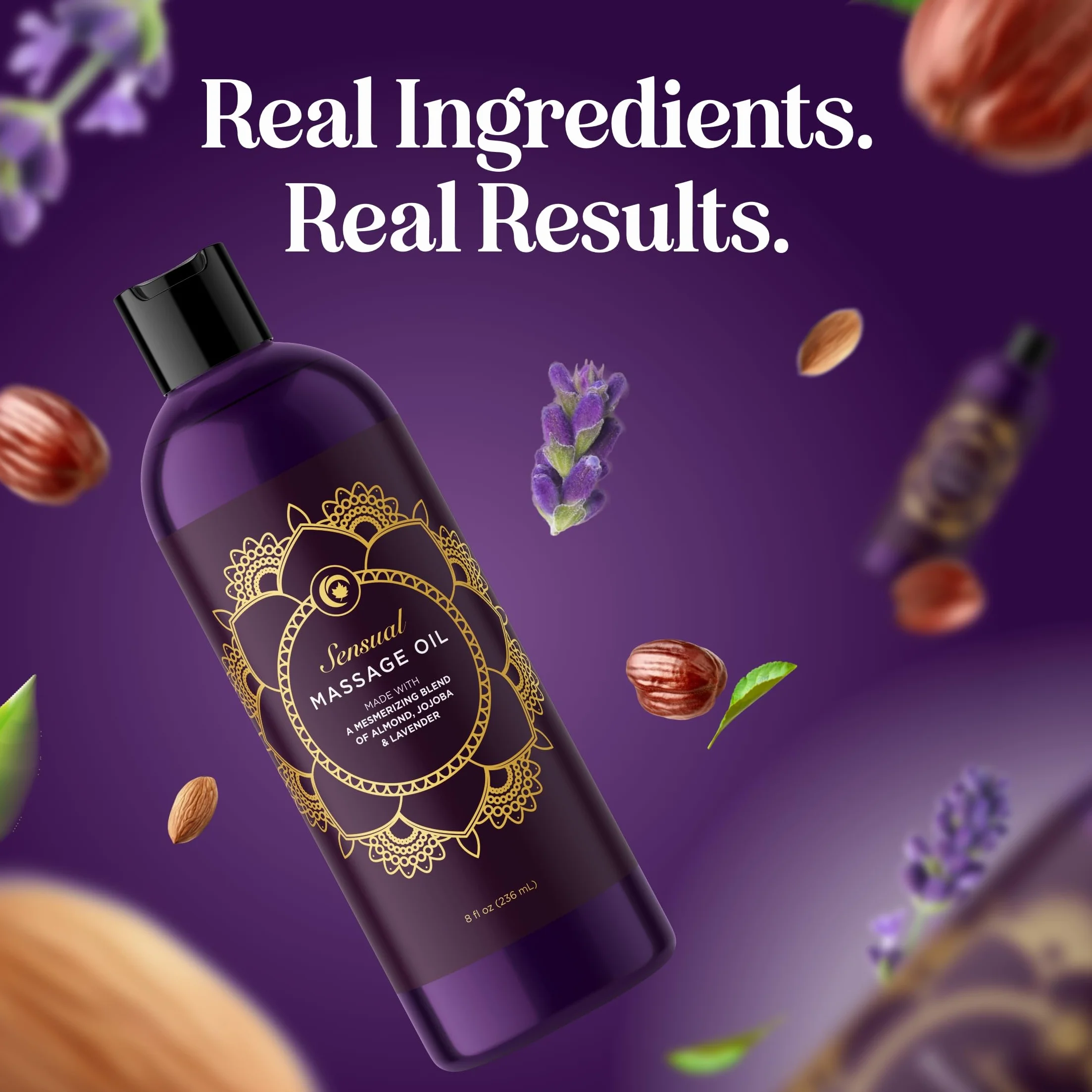 maple holistics Zmysłowy olejek do masażu z czystym olejkiem lawendowym, relaksacyjny olejek z migdałów i jojoba, dla kobiet i mężczyzn, 100% naturalna, hipoalergiczna terapia skóry, USA