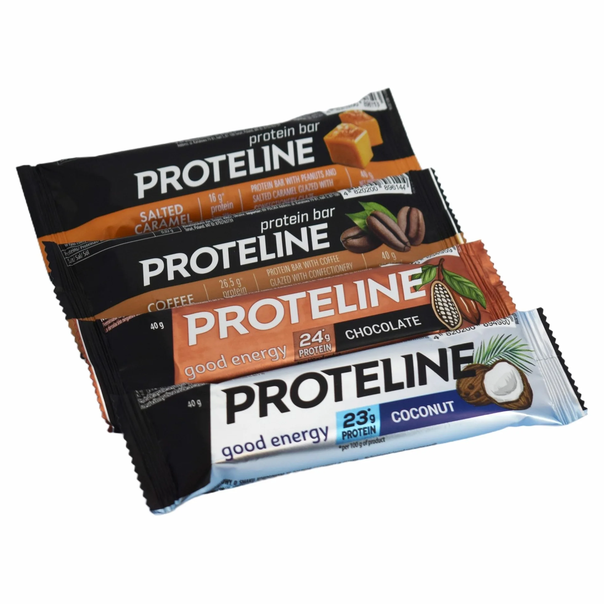 Baton Proteinowy MIX Smaków 24×40 g | Kawa, Kokos, Kakao, Słony Karmel | 26% Białka | Fit Przekąska Po Treningu - ProteLine