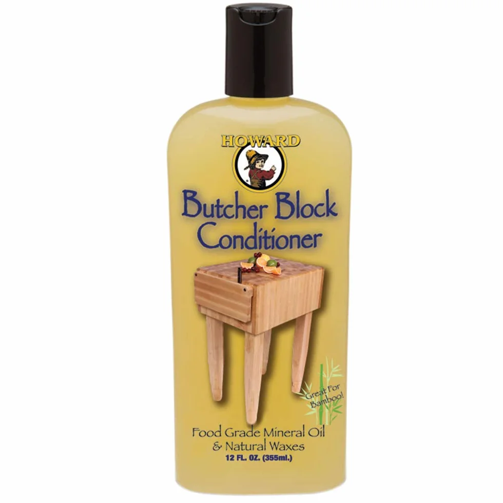 Howard Olej do krojenia i odżywka Howard Butcher Block (355 ml) ze ściereczką do stosowania na blokach rzeźniczych, deskach do chleba, deskach do krojenia i drewnianych narzędziach kuchennych