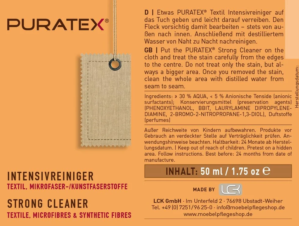 LCK PURATEX zestaw do pielęgnacji tekstyliów do wszystkich materiałów na meblach z wyjątkiem jedwabiu. Czyszczenie Pielęgnacja Impregnacja