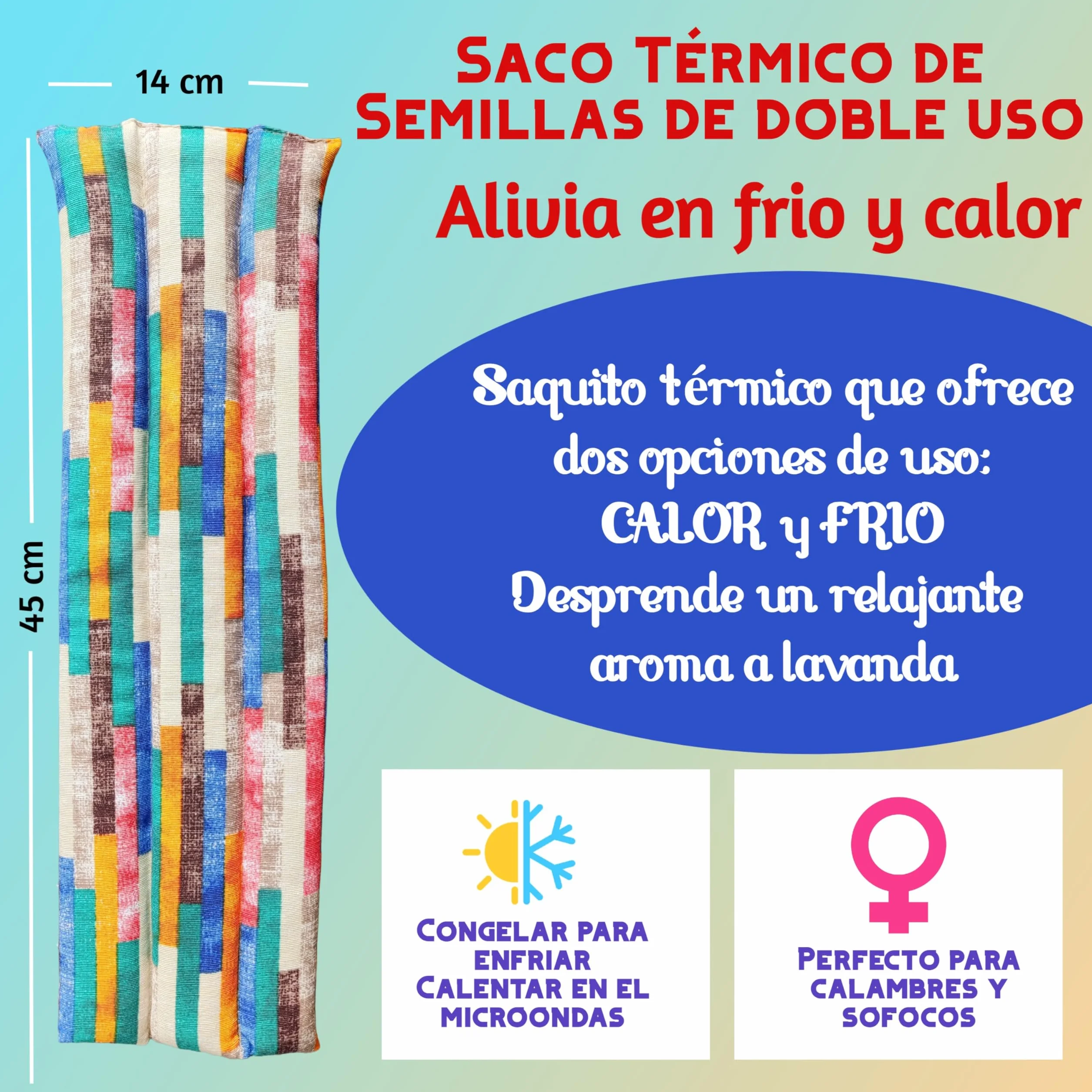 Worek na nasiona do mikrofalówki 45x14 cm - Termiczny worek na szyję z lawendą - Torba termiczna na ciepło i zimno - Termiczny worek do mikrofalówki - menstruacyjna podkładka termiczna - worek