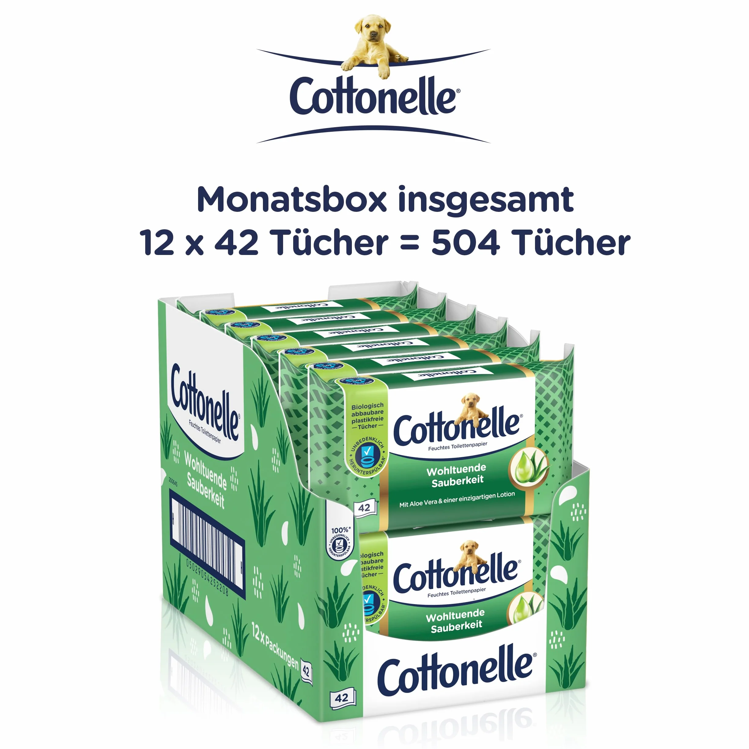 Cottonelle Wilgotny papier toaletowy, kojąca czystość, z balsamem prebiotycznym, biodegradowalny, 12 x 42 chusteczki nawilżane