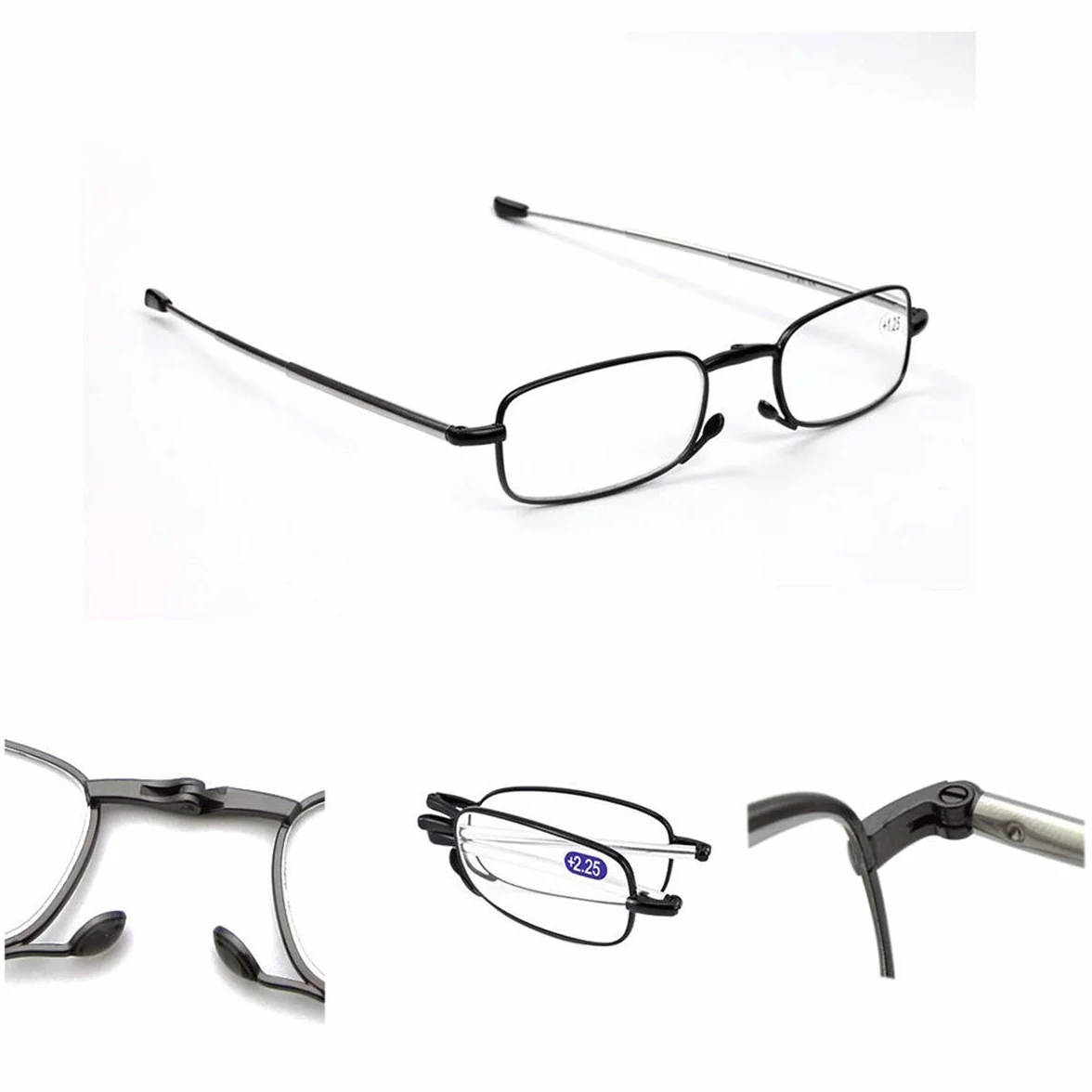 KoKoBin Składane okulary do czytania ze stali nierdzewnej mini antyrefleksyjne pomoc w czytaniu dla kobiet i mężczyzn, z twardym etui