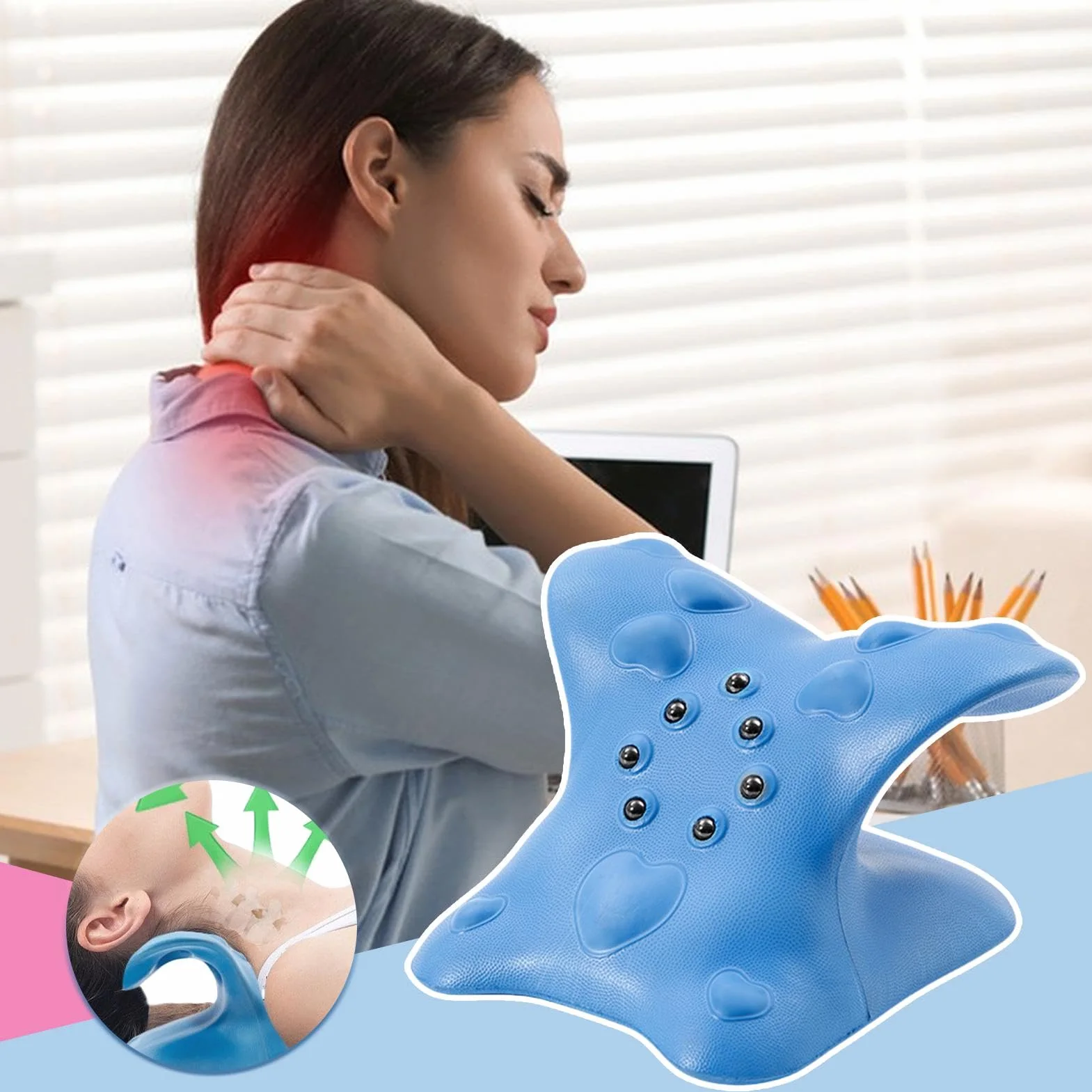 Neck Shoulder Relaxer, Neck Stretcher Pillow, Upper Back Massage, Ergonomic Neck Device, Shoulder Wedge Pillow, Ergonomic Design Convenient and Portable for Muscle Tension Men Women