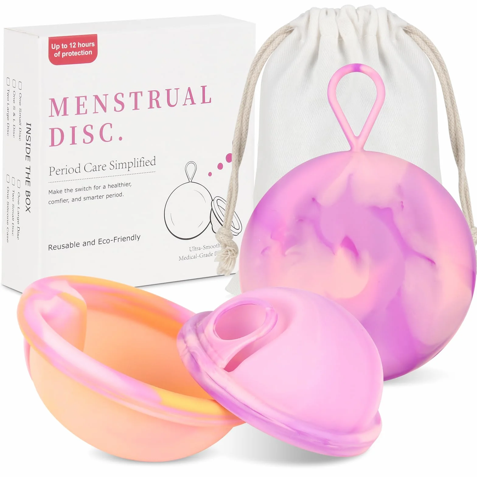 Zestaw krążków menstruacyjnych, krążek miesiączkowy, dysk menstrualny z 2 krążkami okresowymi w rozmiarze S+L i kieszeniami do przechowywania, z silikonu medycznego, do uprawiania sportu