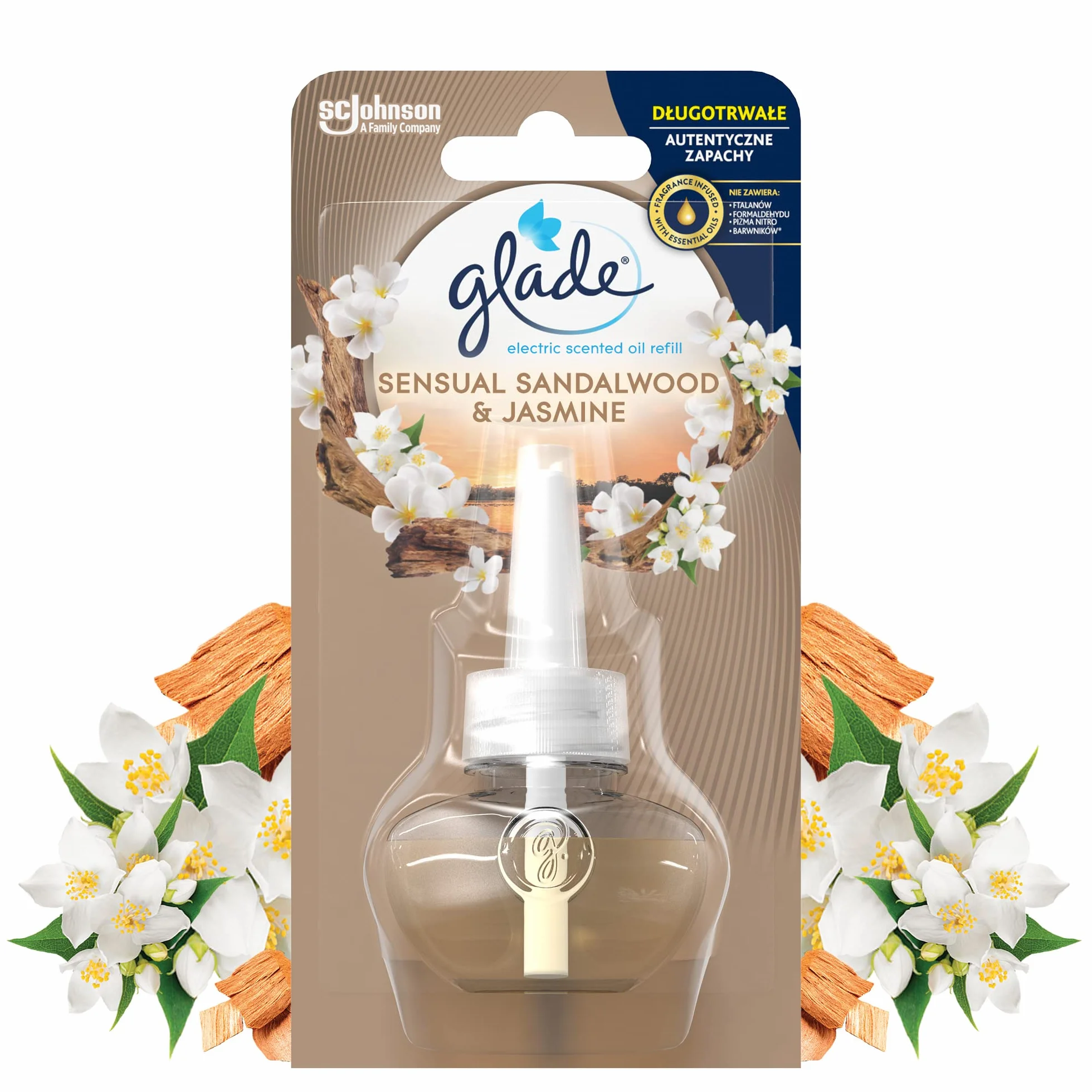 Glade Zapas do Elektrycznego Odświeżacza Powietrza, Electric Scented Oil o Zapachu Sensual Sandalwood & Jasmine, Długotrwały Zapach, 20 ml