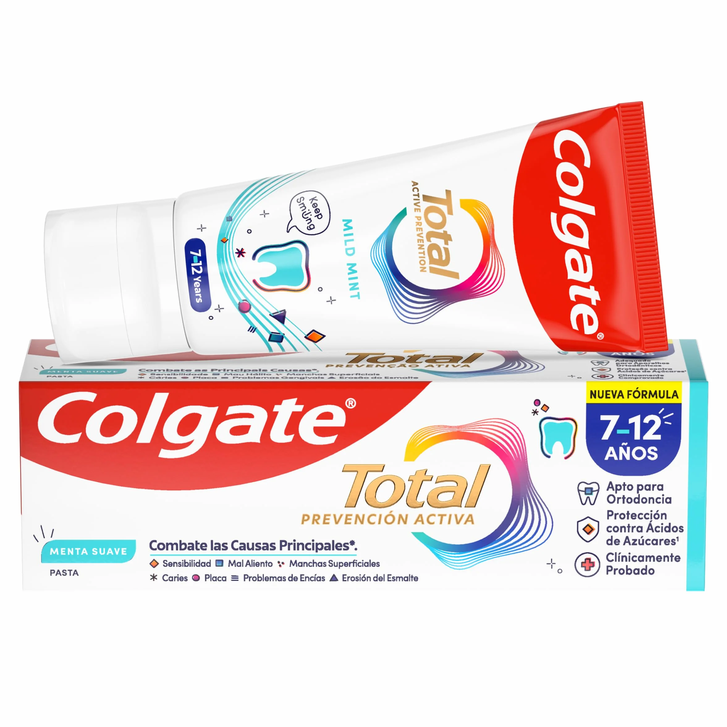 Colgate Total Junior Pasta do zębów dla dzieci, opakowanie 12 sztuk x 50 ml, pełna ochrona, pasta do zębów zawierająca fluor, ochrona przed próchnicą, składniki przeciwbakteryjne, produkt do