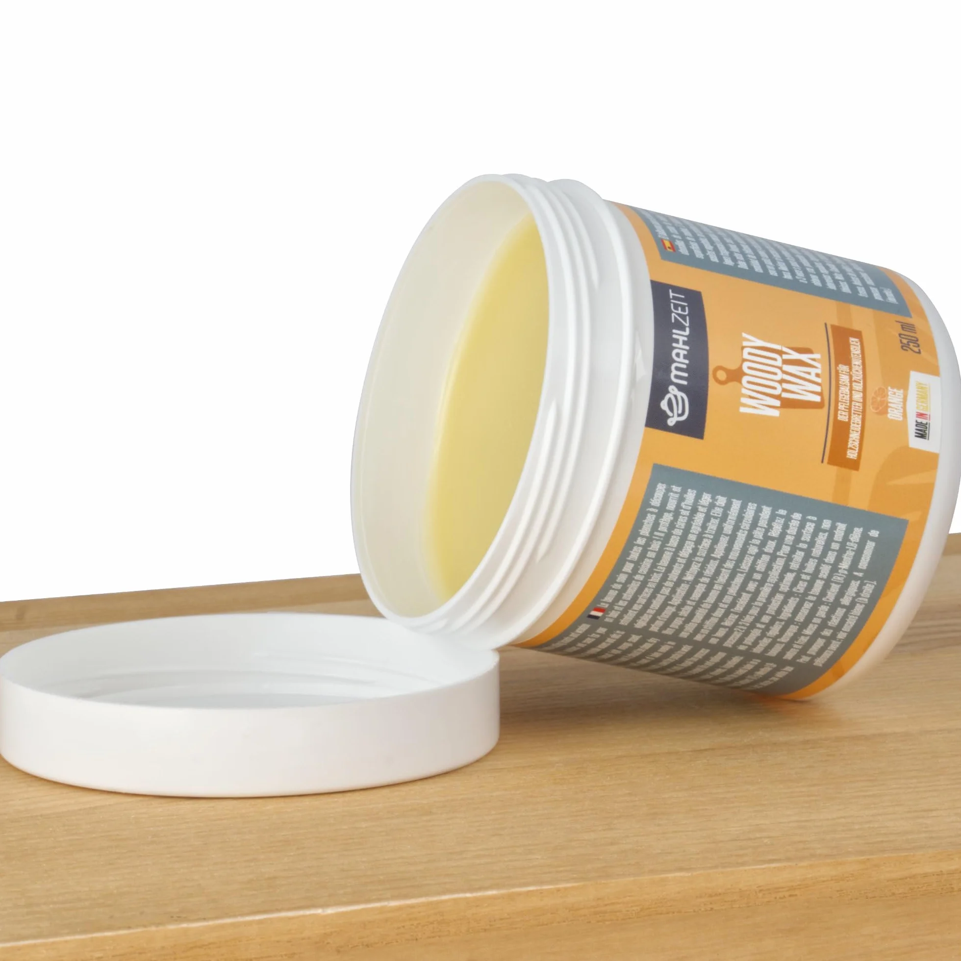Mahlzeit Woody Wax Orange wosk do pielęgnacji drewna z wosku pszczelego do desek do krojenia | 250 ml | 100% naturalny | wosk do drewna do desek do krojenia, blatów roboczych, akcesoriów kuchennych |