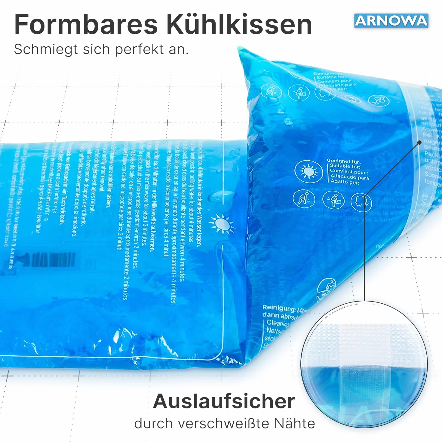 Okłady chłodzące z żelem ARNOMED® wielokrotnego użytku 2x M, L & XL, kompres chłodzący/rozgrzewający do mikrofalówki