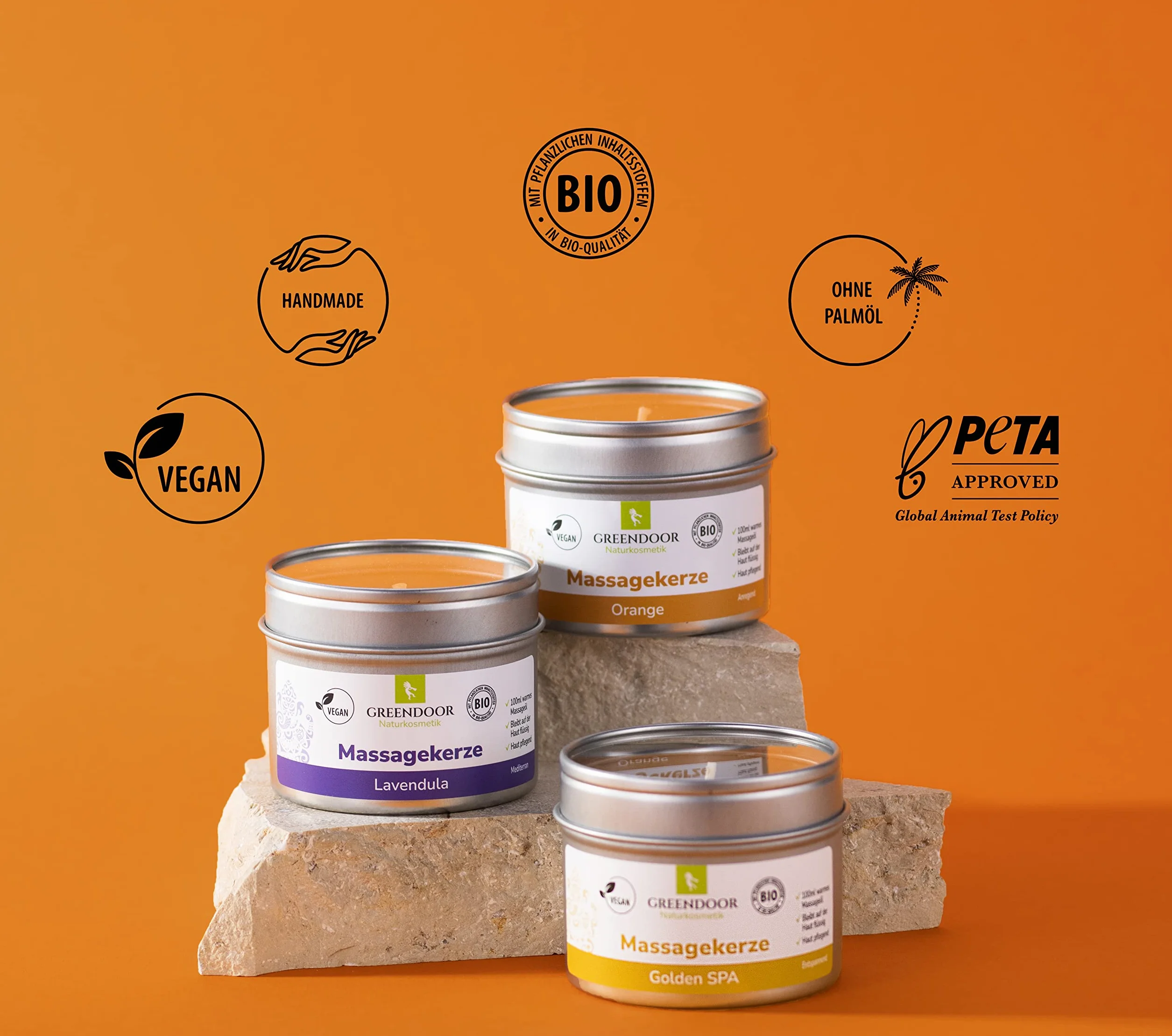 GREENDOOR Naturalne świece do masażu, zestaw ekonomiczny wegański, 300 ml, ekologiczny wosk sojowy, olejki ekologiczne, oczywiście bez testów na zwierzętach, ciepły olejek do masażu pozostaje płynny na skórze, naturalny kosmetyk do masażu, prezent