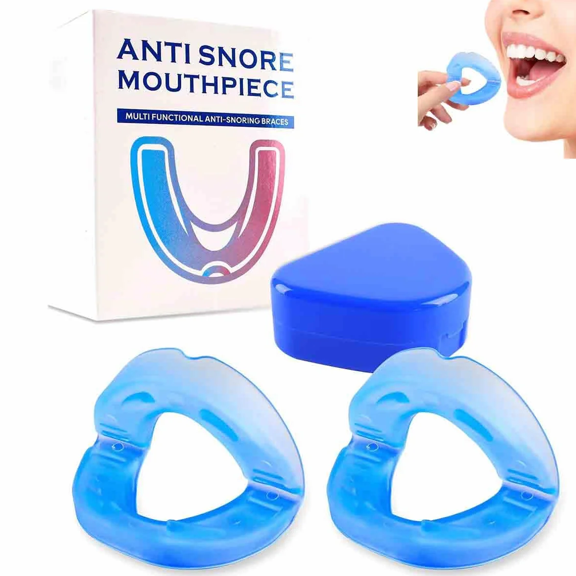 Anti-Snoring Mouthpiece,Food Grade Silicone Material Snore Mouth Guard,Instantly Quiet Antisnoring Device Mouthpiece,Make The Night Quiet,Universal Size for Women & Men (2pcs)