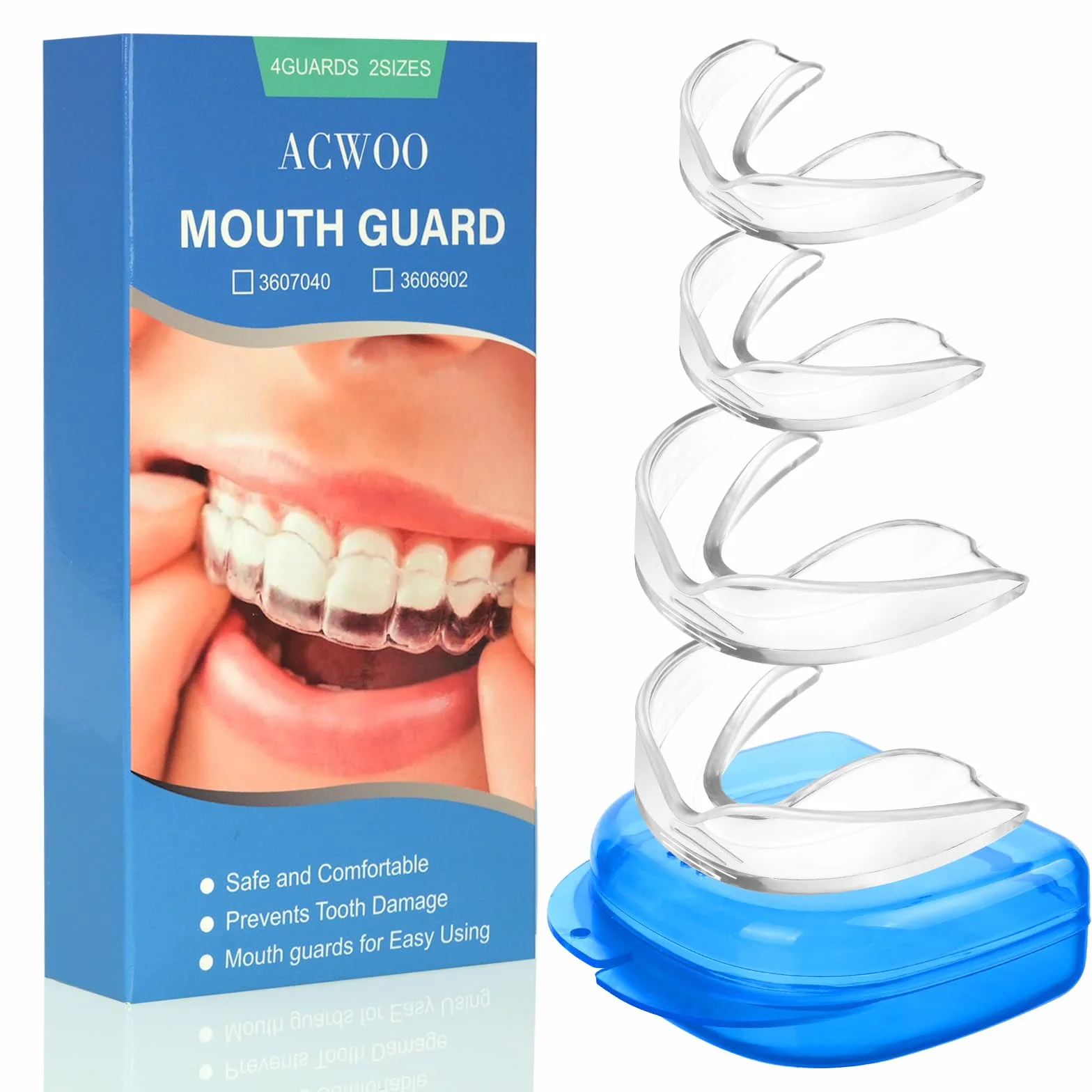 ACWOO Ochraniacz na Zęby do Zgrzytania Zębami, 4 Sztuki Szyn do Zgryzania Zębów, Chrapania Szyn Zębowych, Szyn Chrapania na Noc, Szyna do Gryzienia Mouth Guard, Szyna Chrapania, 2 Rozmiary (B)