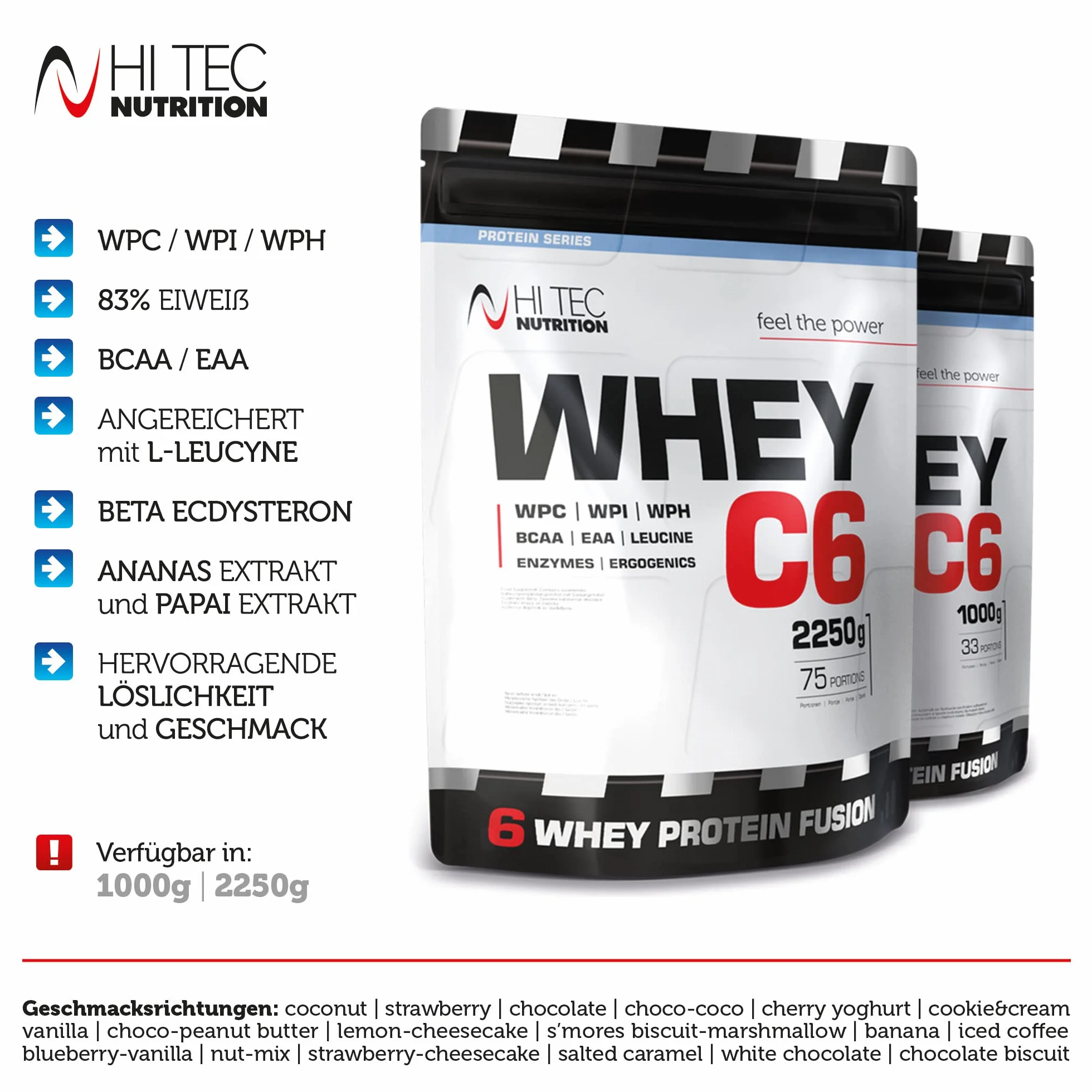 HI TEC NUTRITION, Wysokobiałkowy Suplement do Picia, dla Sportowców, Kulturystów, na Siłowni na Mięśnie, Wanilia, Whey C-6, 1000 g