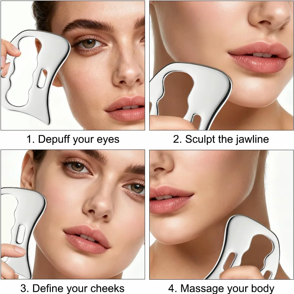 Gua Sha skrobak ze stali nierdzewnej gua sha z torbą do przechowywania, drenaż limfatyczny, masaż całego ciała, masaż cellulitu, do nóg, pleców, twarzy, karku, rozluźnienia mięśni i łagodzenia
