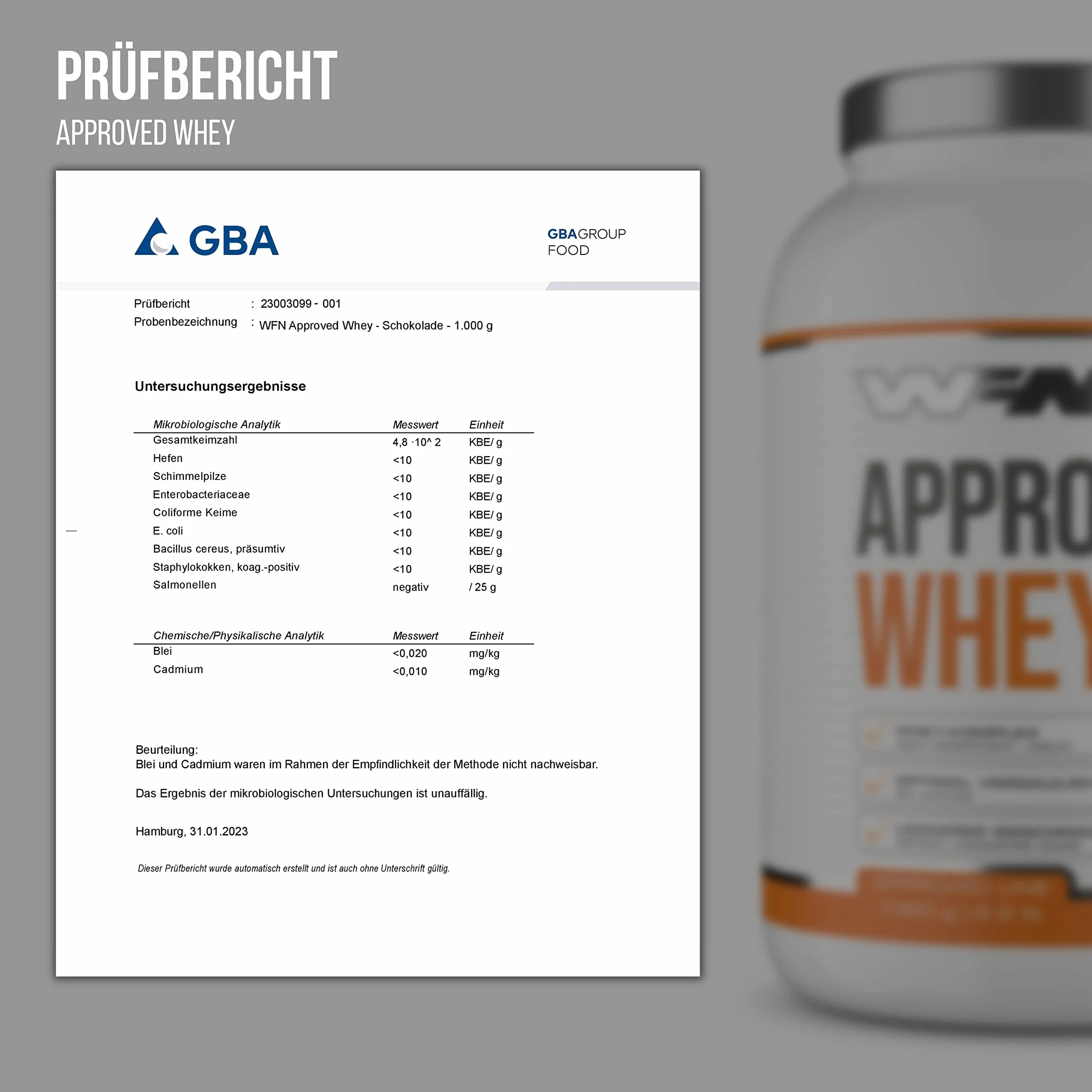 WFN Approved Whey proszek proteinowy czekolada 1 kg z laktazą