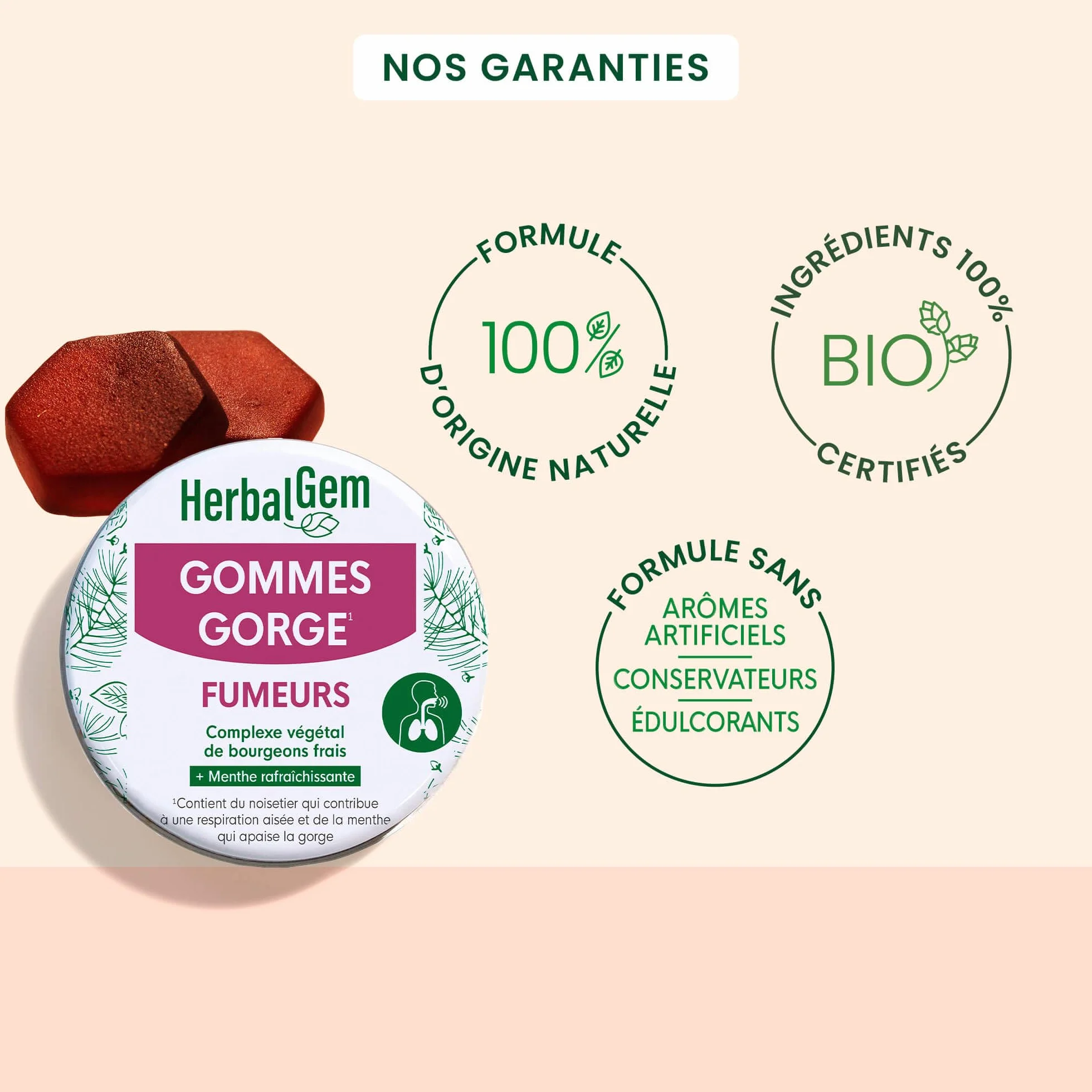 Herbalgem - Organiczne gumki do gardła 45 g