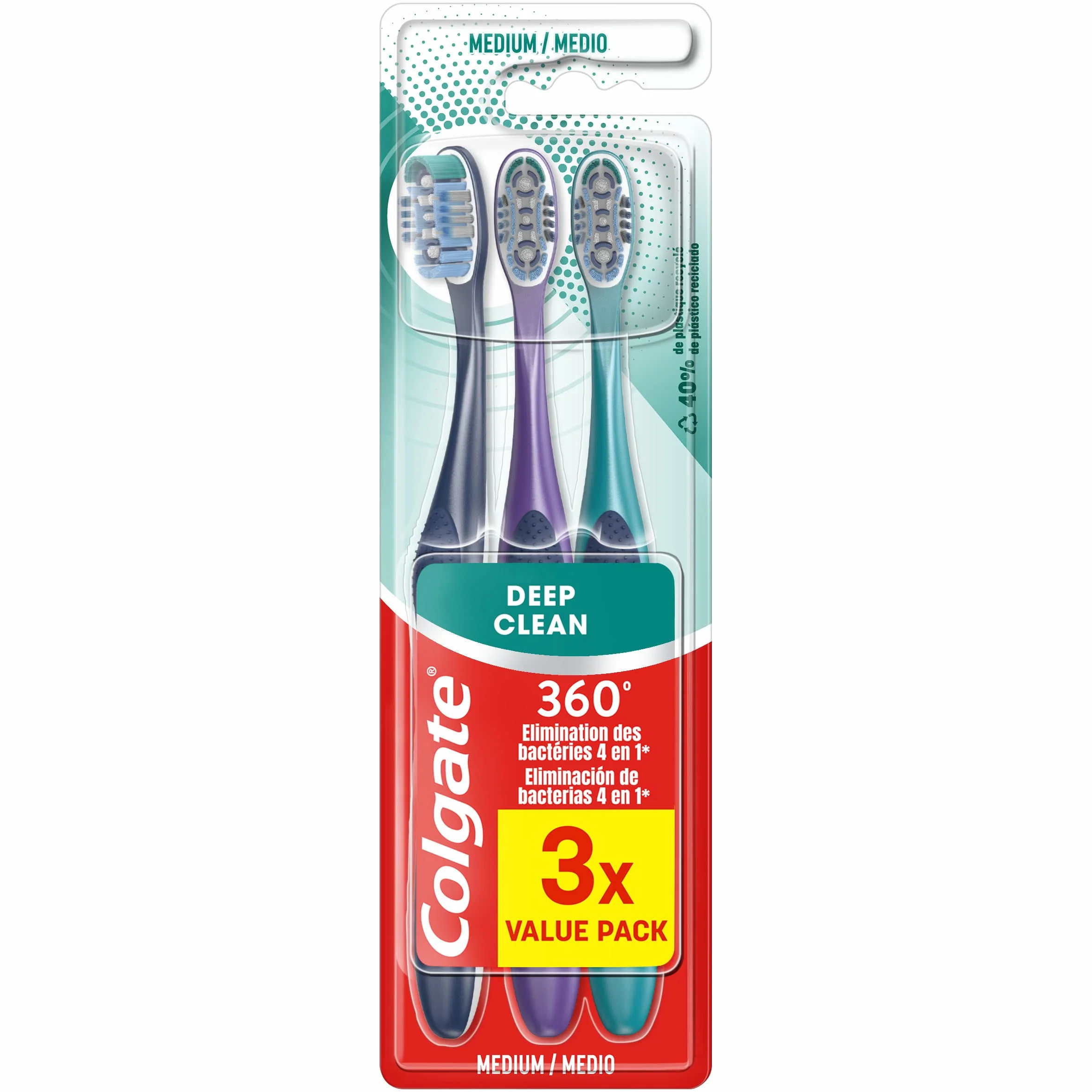 COLGATE - Szczoteczka do zębów 360 Deep Clean Medium - usuwa bakterie - nici międzyzębowe czyści między zębami