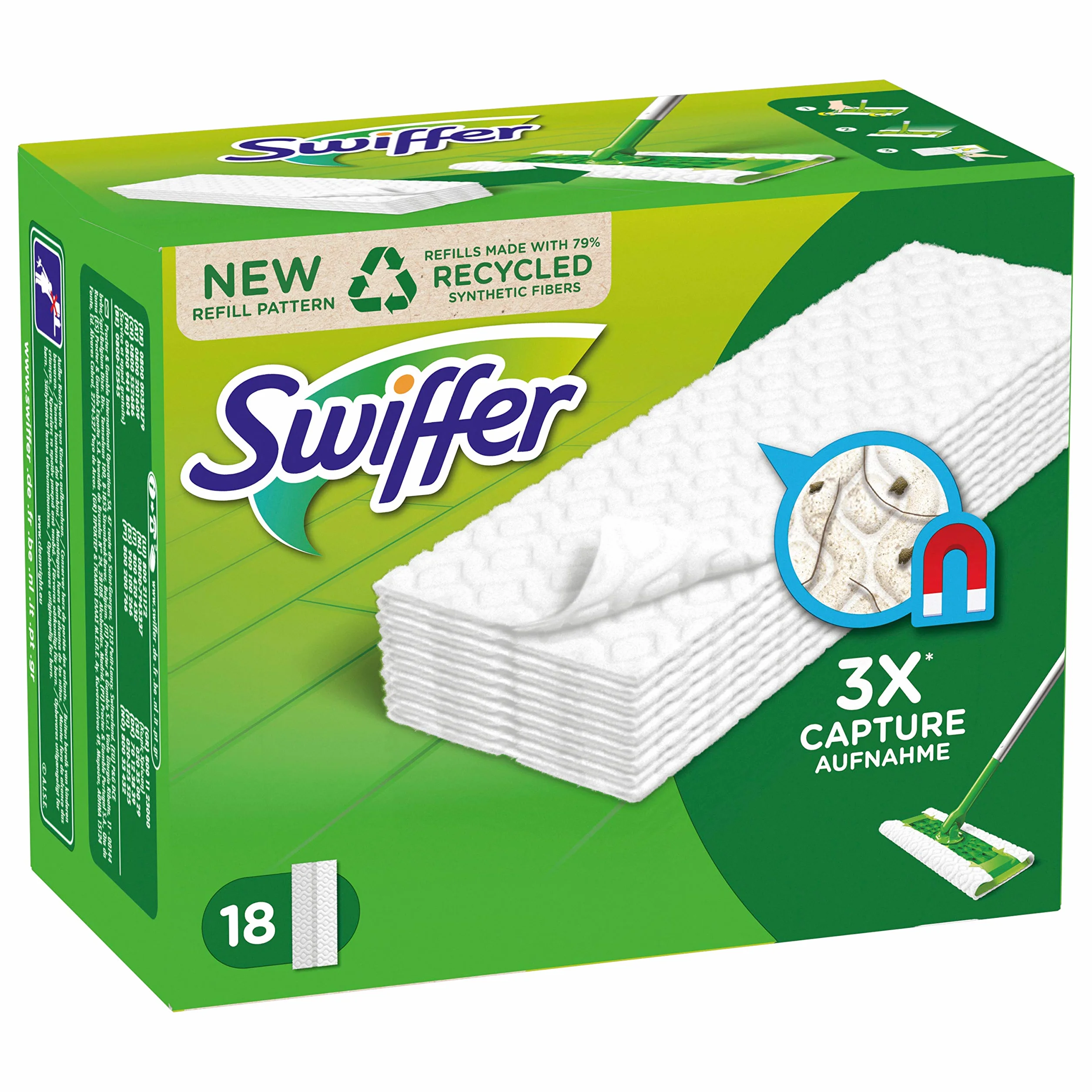 Swiffer Ściereczki do wycierania podłogi, zestaw uzupełniający, 18 ściereczek, wycieraczka, idealna do usuwania kurzu, sierści zwierząt i alergenów