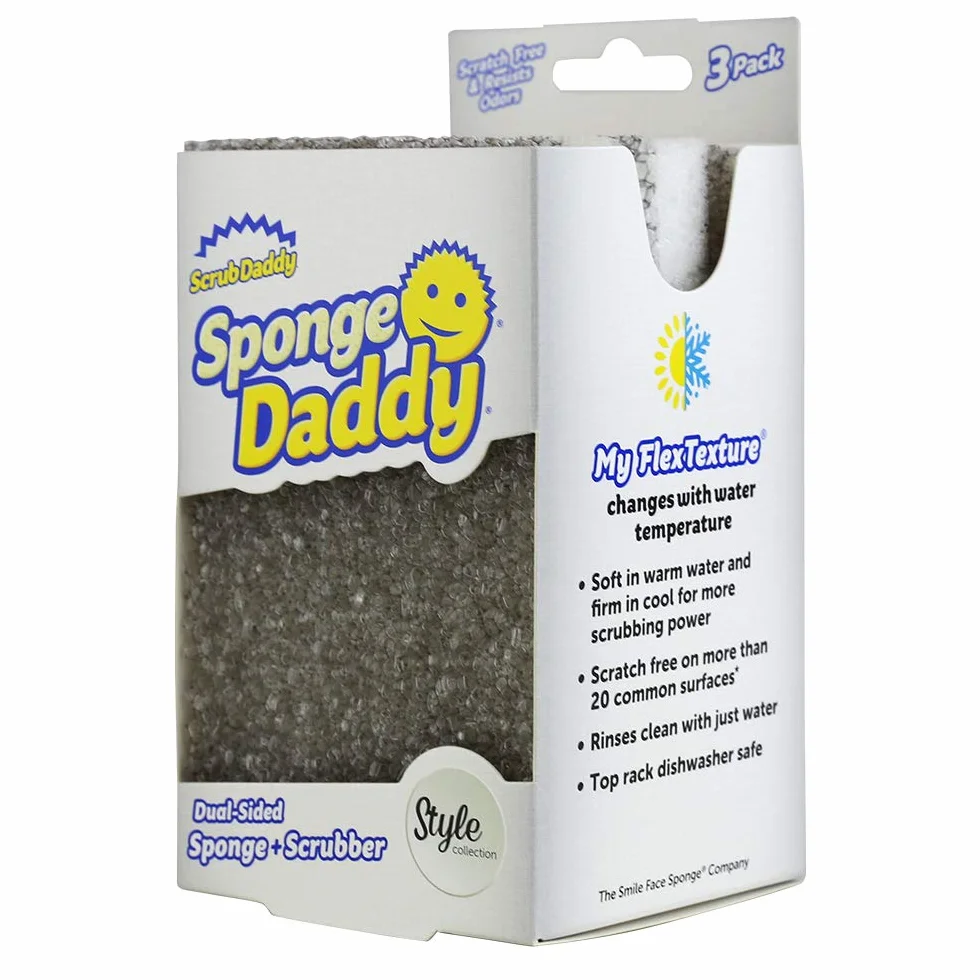 Scrub Daddy Gąbka w stylu tatusia, dwustronna myjka gąbkowa, gąbki do mycia naczyń, nie drapiące czyściki do mycia naczyń, narzędzie do szorowania łazienki, gąbki kuchenne wielopak