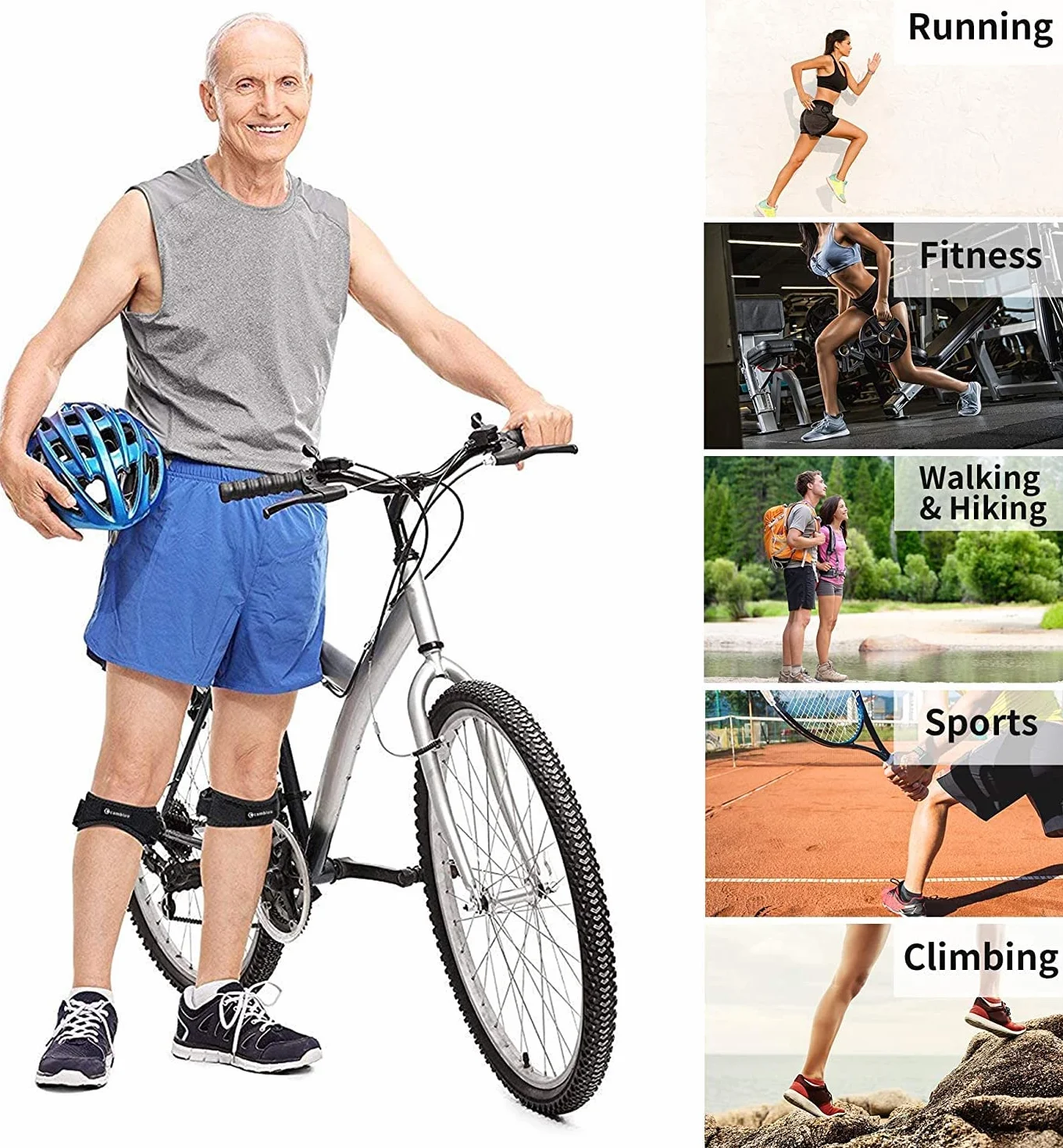 CAMBIVO 2-częściowy zestaw kolana rzepki, regulowany sportowy pasek na kolano, pasek do podparcia kolana, opaska na kolano do koszykówki, fitnessu, siatkówki, ścięgna rzepki, zapalenia stawów