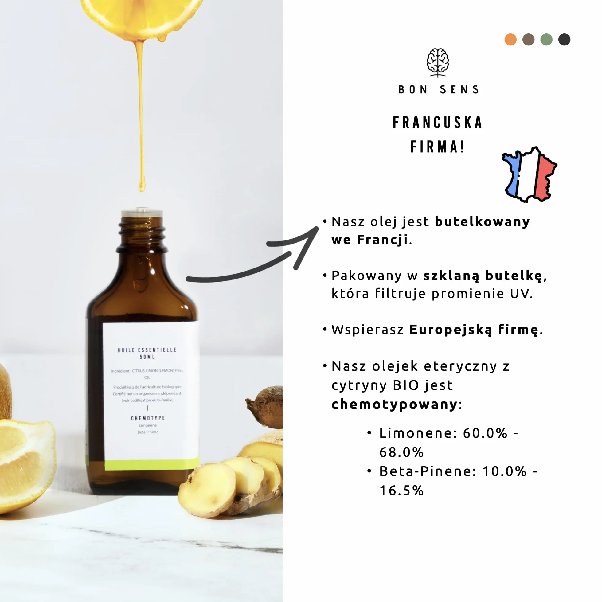 Bio Olejek Eteryczny Cytrynowy 50ml - 100% Czysty Naturalny Ekologiczny - Organic Lemon Essential Oil