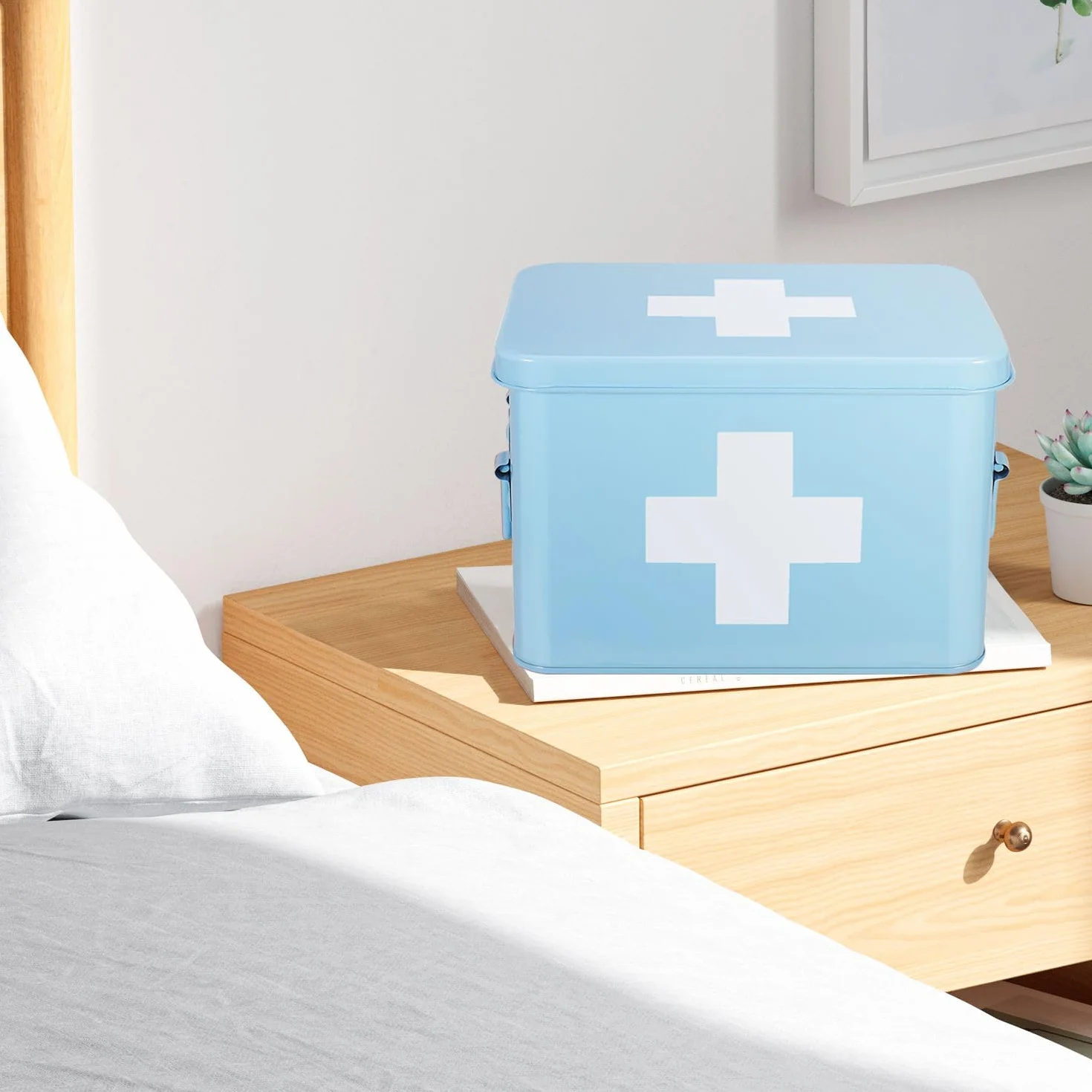 Flexzion metalowe pudełko medyczne z przegrodami 21,5 cm niebieski