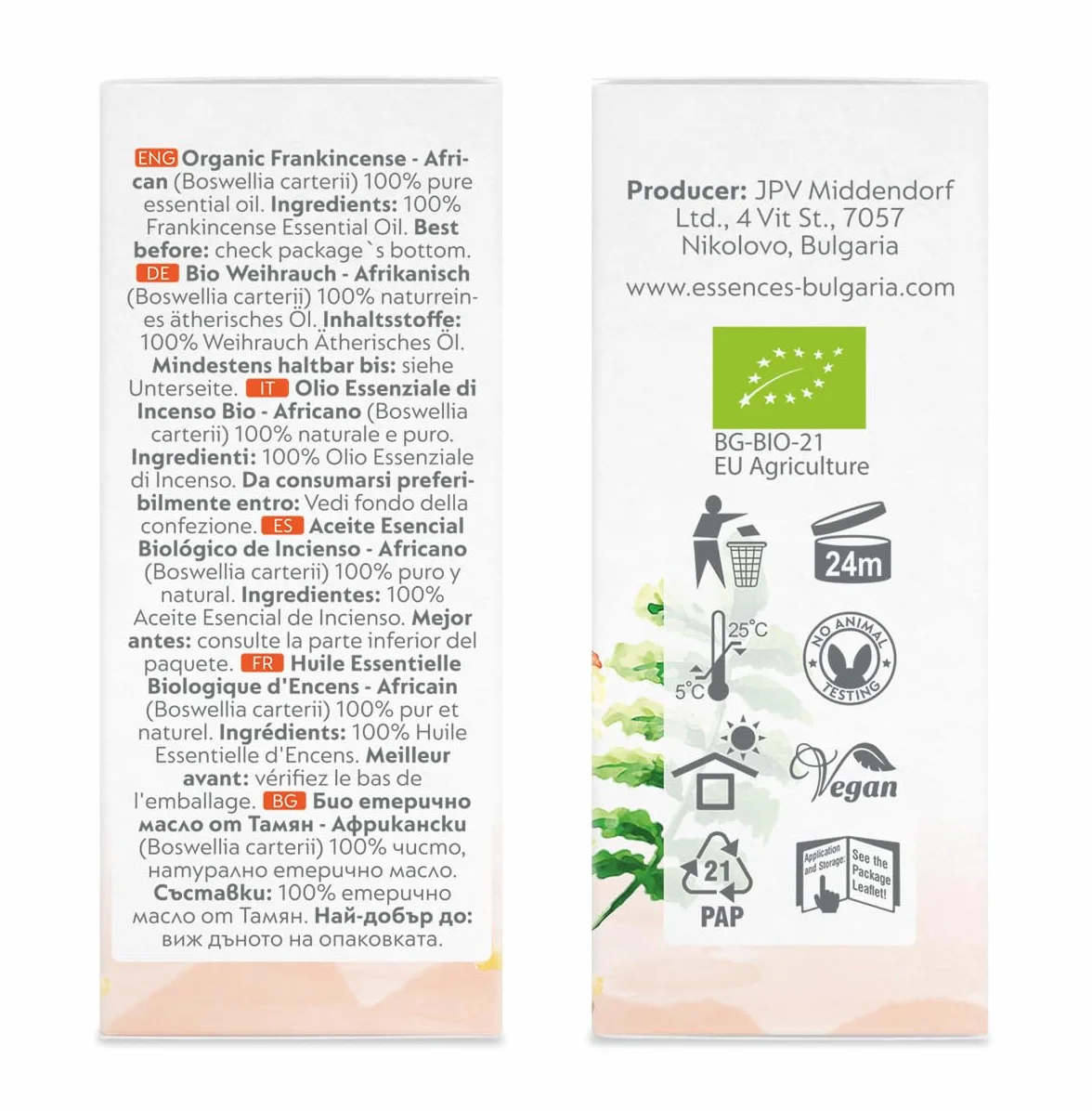 Essences Bułgaria Organiczny Olejek Eteryczny z Kadzidła 5 ml | Boswellia carterii | 100% Czysty i Naturalny | Nierozcieńczony | Klasa Terapeutyczna | Aromaterapia | Kosmetyki | Bez okrucieństwa