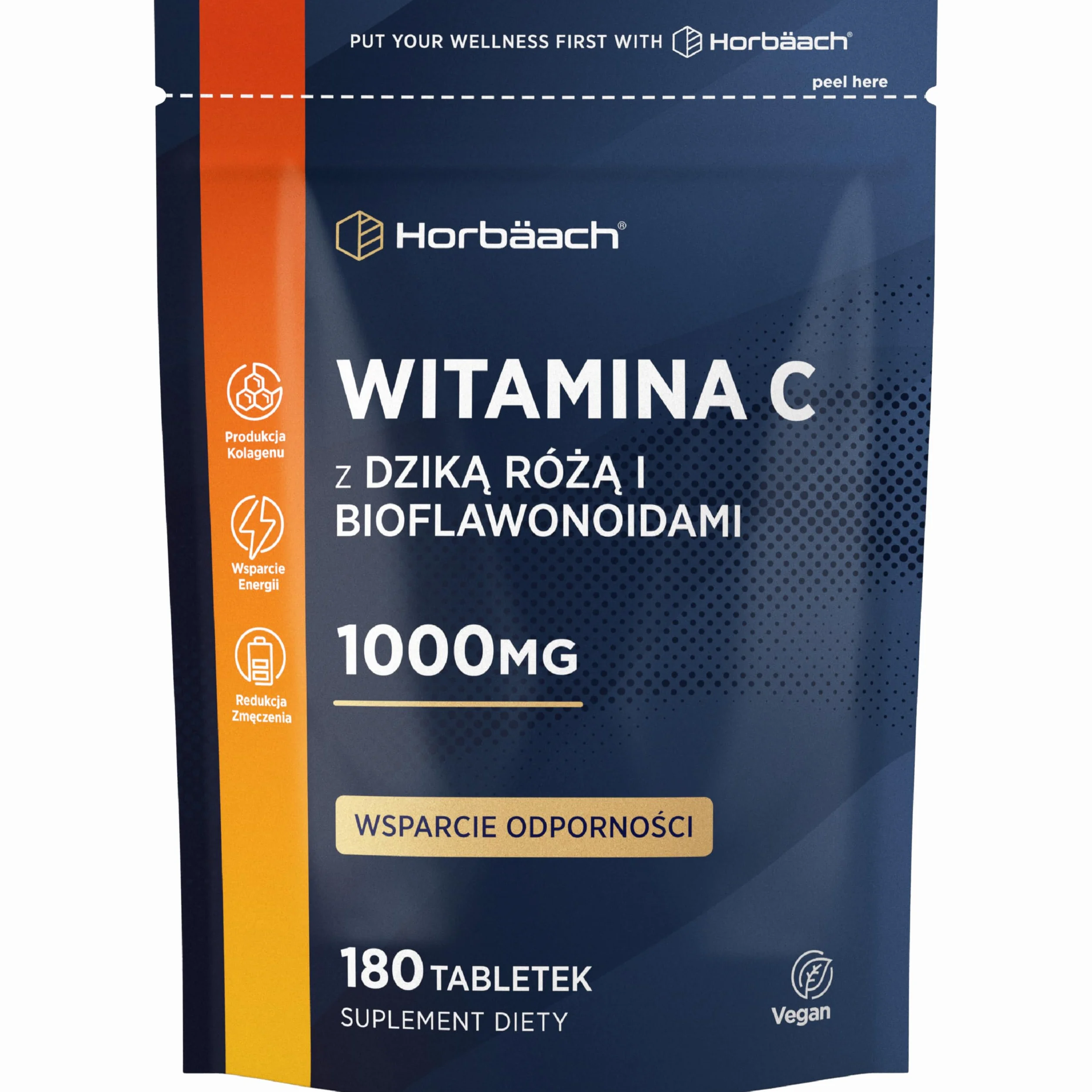 Witamina C 1000mg z Dziką Różą i Bioflawonoidami | Wysoka Dawka | 180 Tabletek - 6 Miesięcy Suplementacji | Suplement Wegański | marki Horbaach