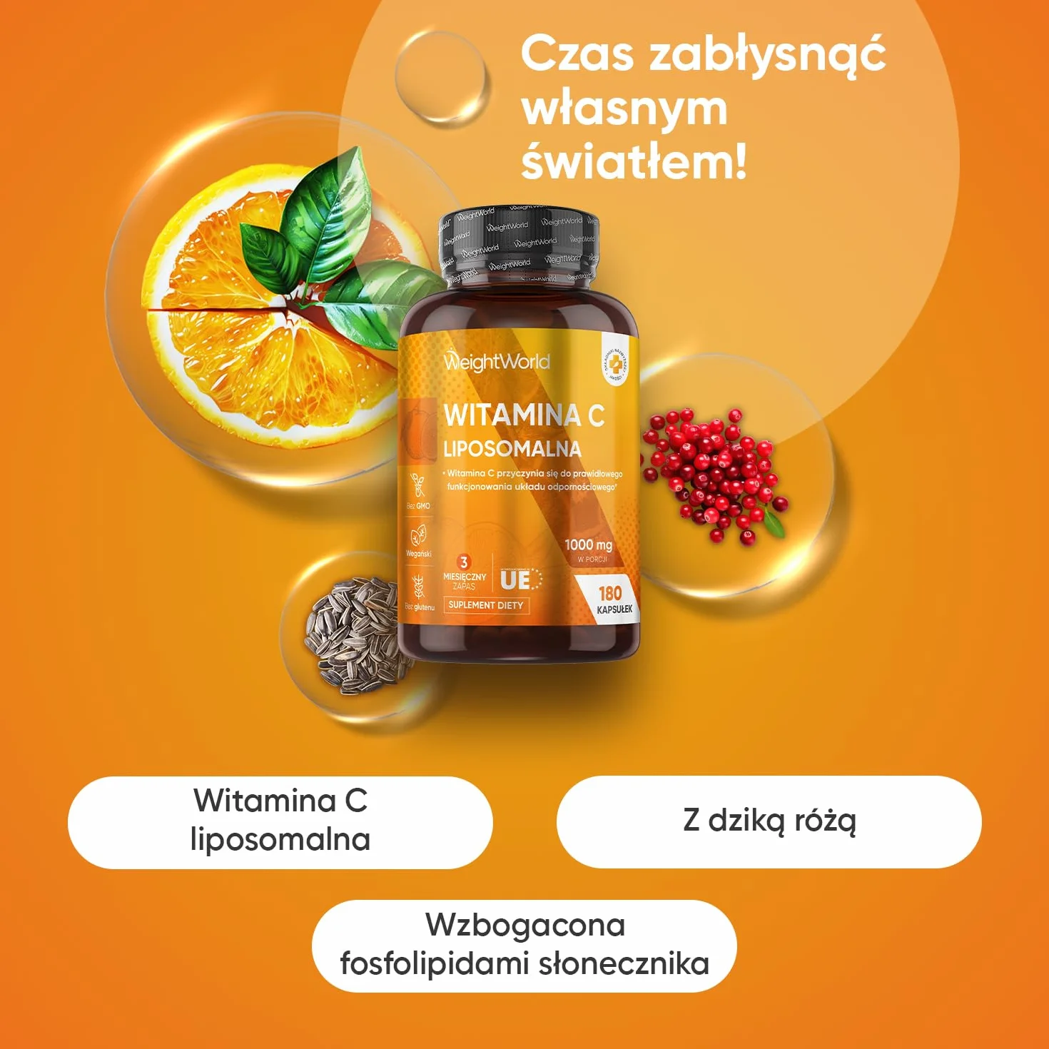 Witamina C liposomalna 1000 mg 180 kapsułek z dziką różą wegański bez GMO