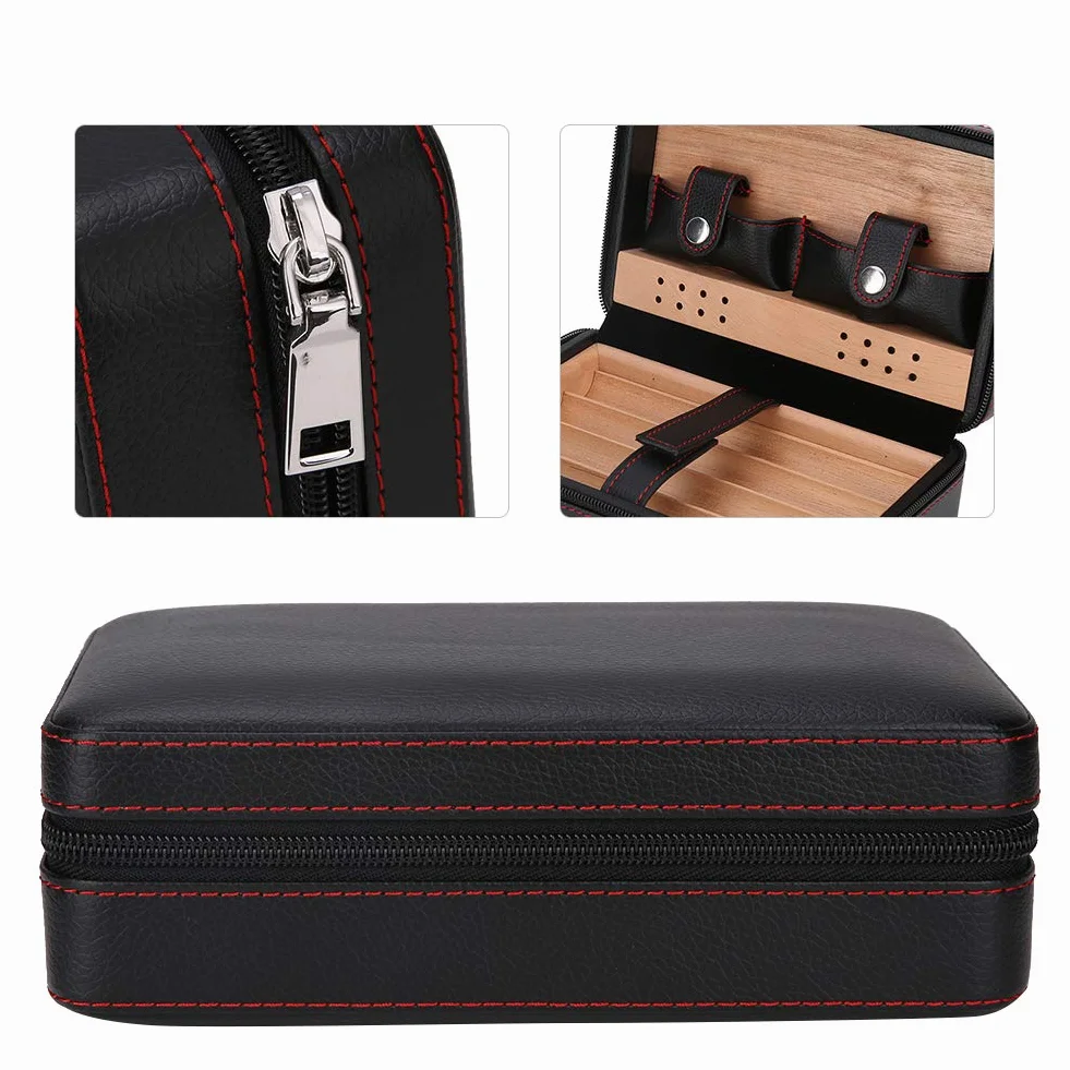 Skórzany humidor cedrowy na 4 cygara, przenośny zestaw do cygar