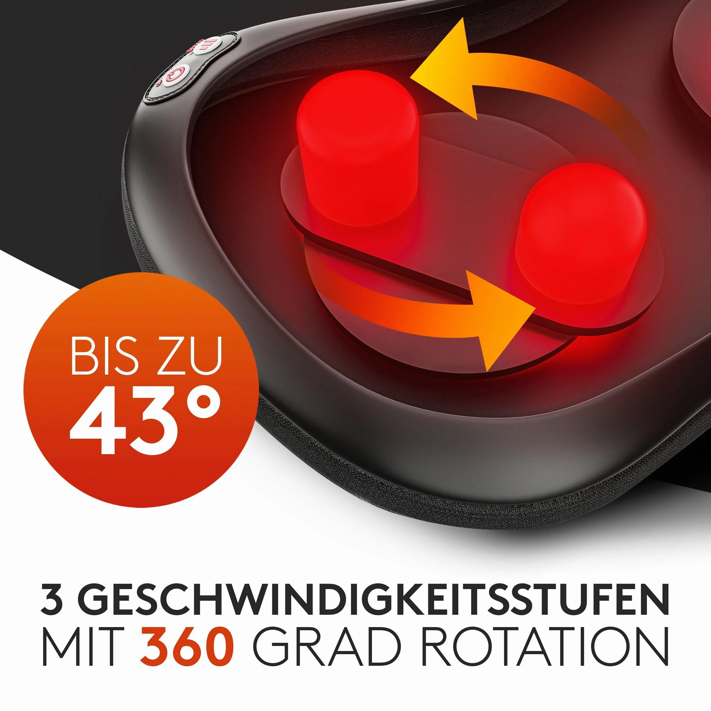WELLAX Relaksująca poduszka do masażu z funkcją ogrzewania i obrotu o 360°, 3 prędkości Shiatsu na ramiona i plecy z paskiem przedłużającym, czarny aparat do masażu szyi
