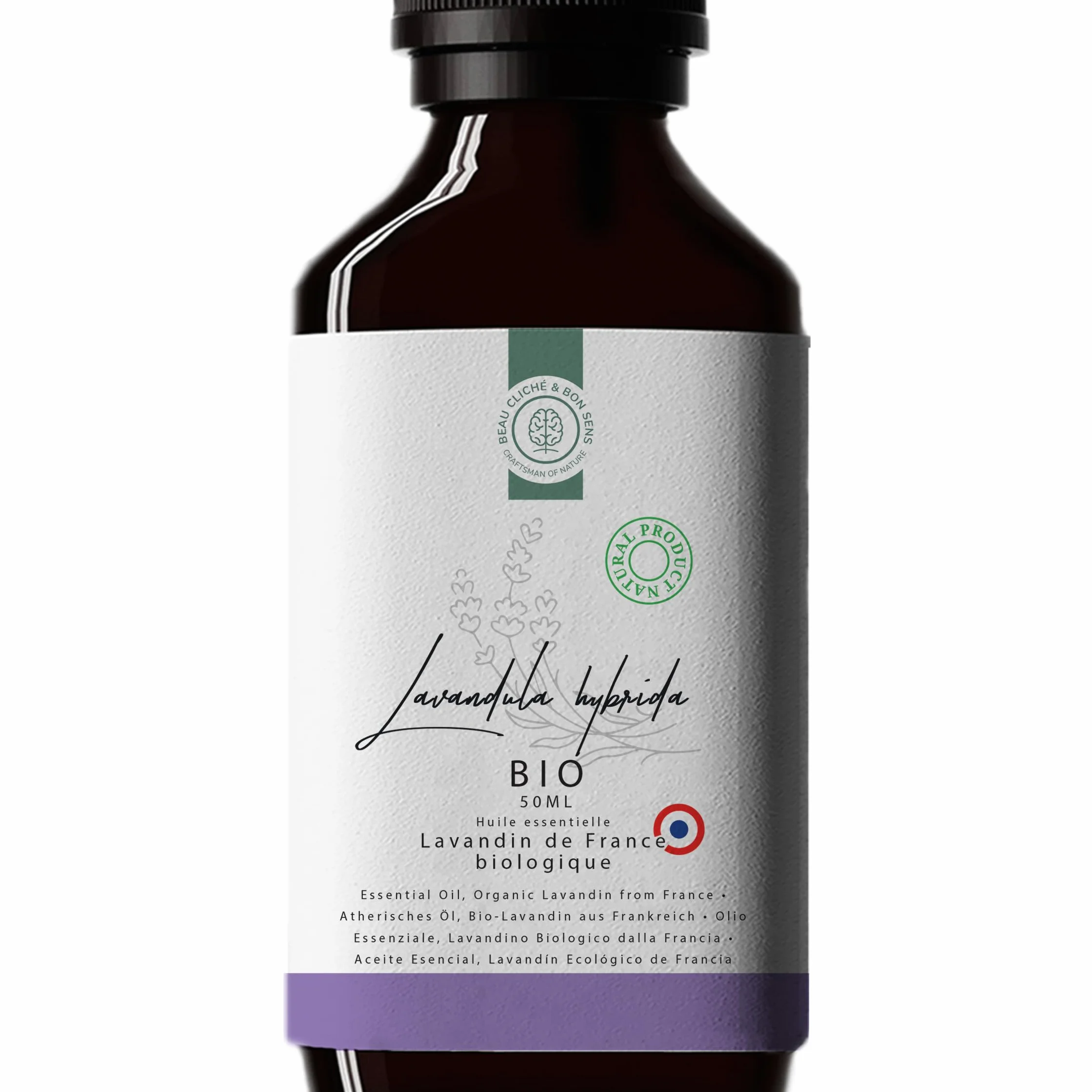 50ml Olejek Eteryczny z Lawendynu Grosso BIO - Uprawiany i Destylowany we Francji - 100% Czysty Naturalny i Ekologiczny - Zapach Lawendy idealny do Dyfuzora Aromaterapii Masażu DIY Mydła Świec itd.