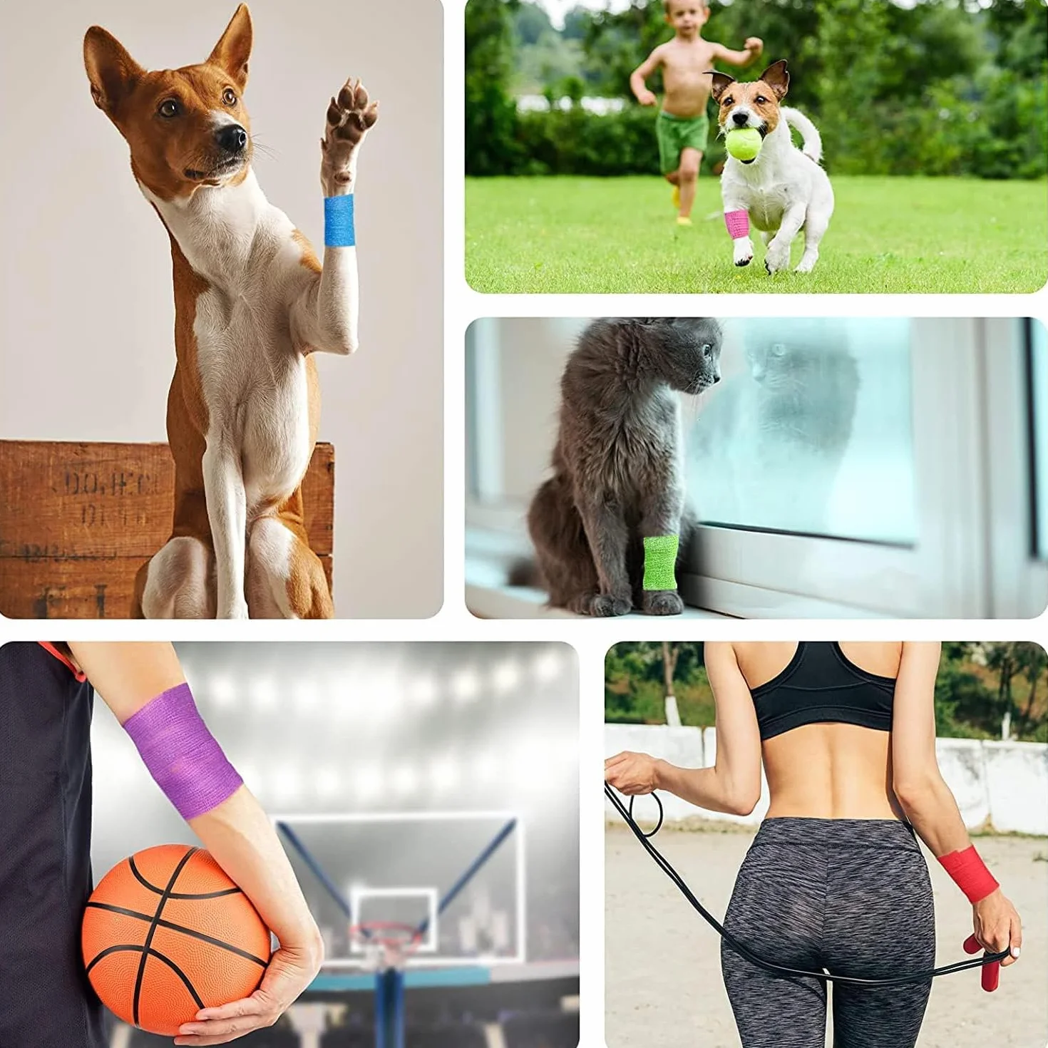 12 rolek bandaża kohezyjnego, elastyczny, oddychający bandaż mocujący na nadgarstek, kostki, skręcenia i opuchlizny, dla ludzi, zwierząt i sportu, 5 cm x 4,5 m