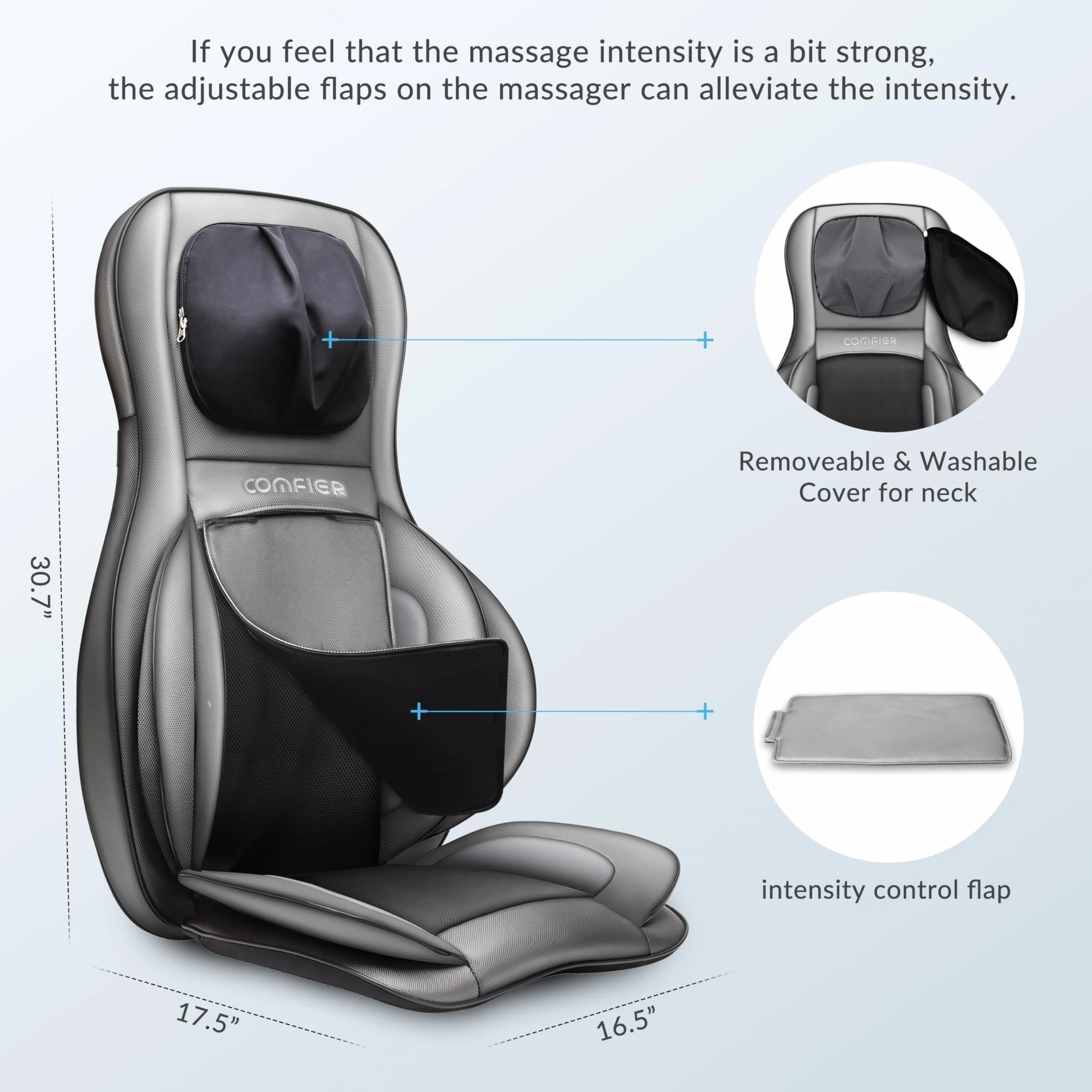 Comfier Shiatsu poduszka do masażu pleców i karku z ciepłem 2D/3D nakładka z regulowanym kompresem powietrznym