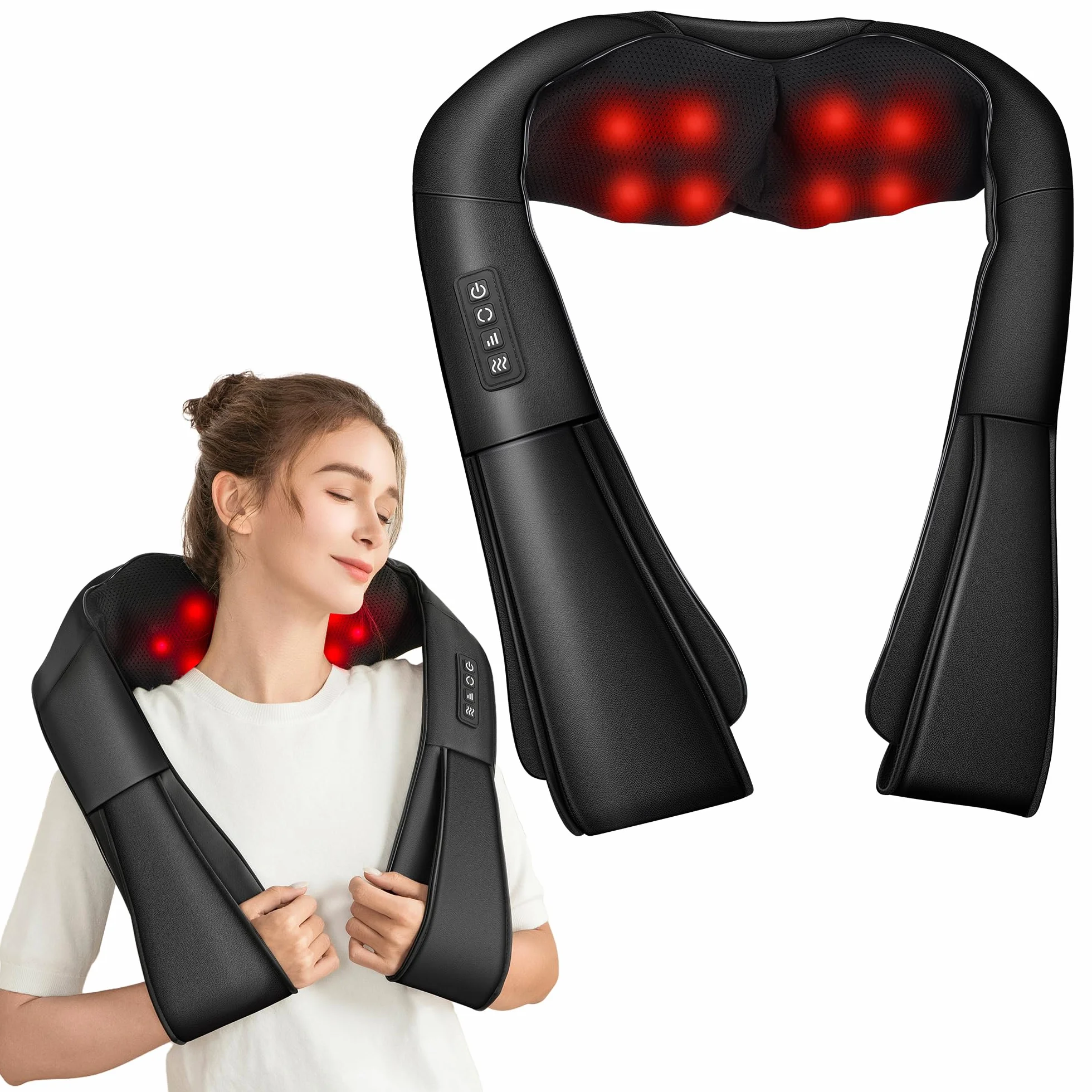 Masażer do Karku, Brelley Urządzenie do Masażu Pleców, Ramion, Ogrzewaniem 3D, Shiatsu Masażer Łagodzi Bóle Mięśni, Prezent dla Kobiet, Mężczyzn (czarny)