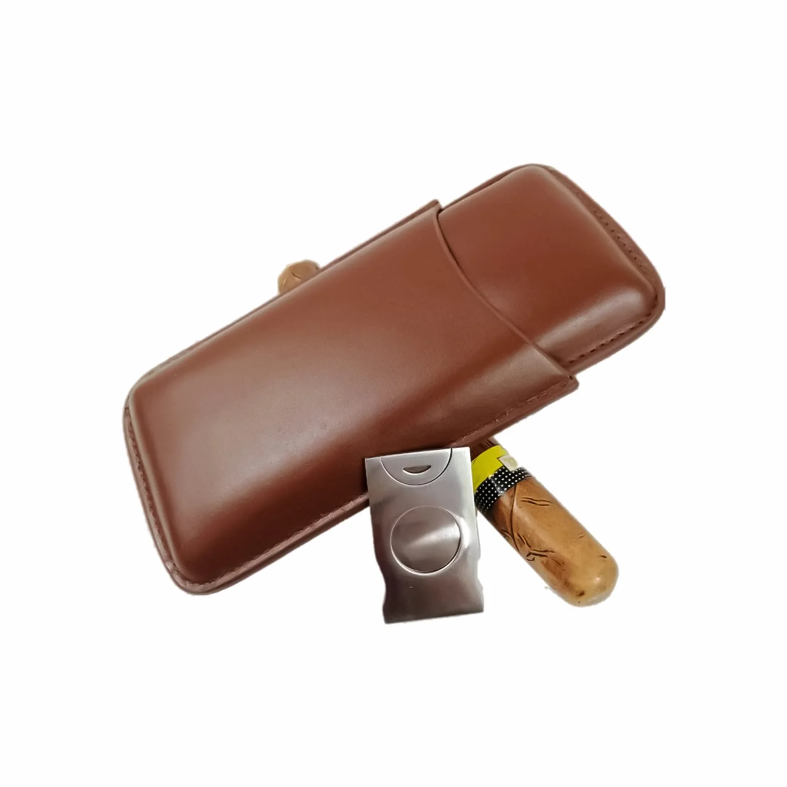 Etui na cygara, 3 cygara, skórzane etui z przecinakiem do cygar, do przenośnego humidora, cygar, na krótkie wycieczki (brązowe)