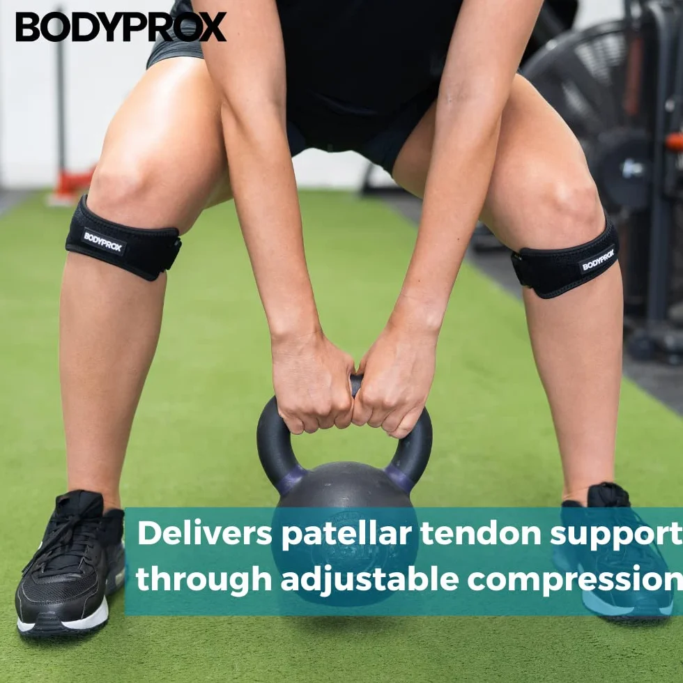 Bodyprox Patella Pas na kolano z paskiem łagodzącym ból kolana, do wędrówek, piłki nożnej, koszykówki, biegania, swetrów, kolan, tenisa, zapalenia ścięgien, siatkówki i przysiadów, 2 szt
