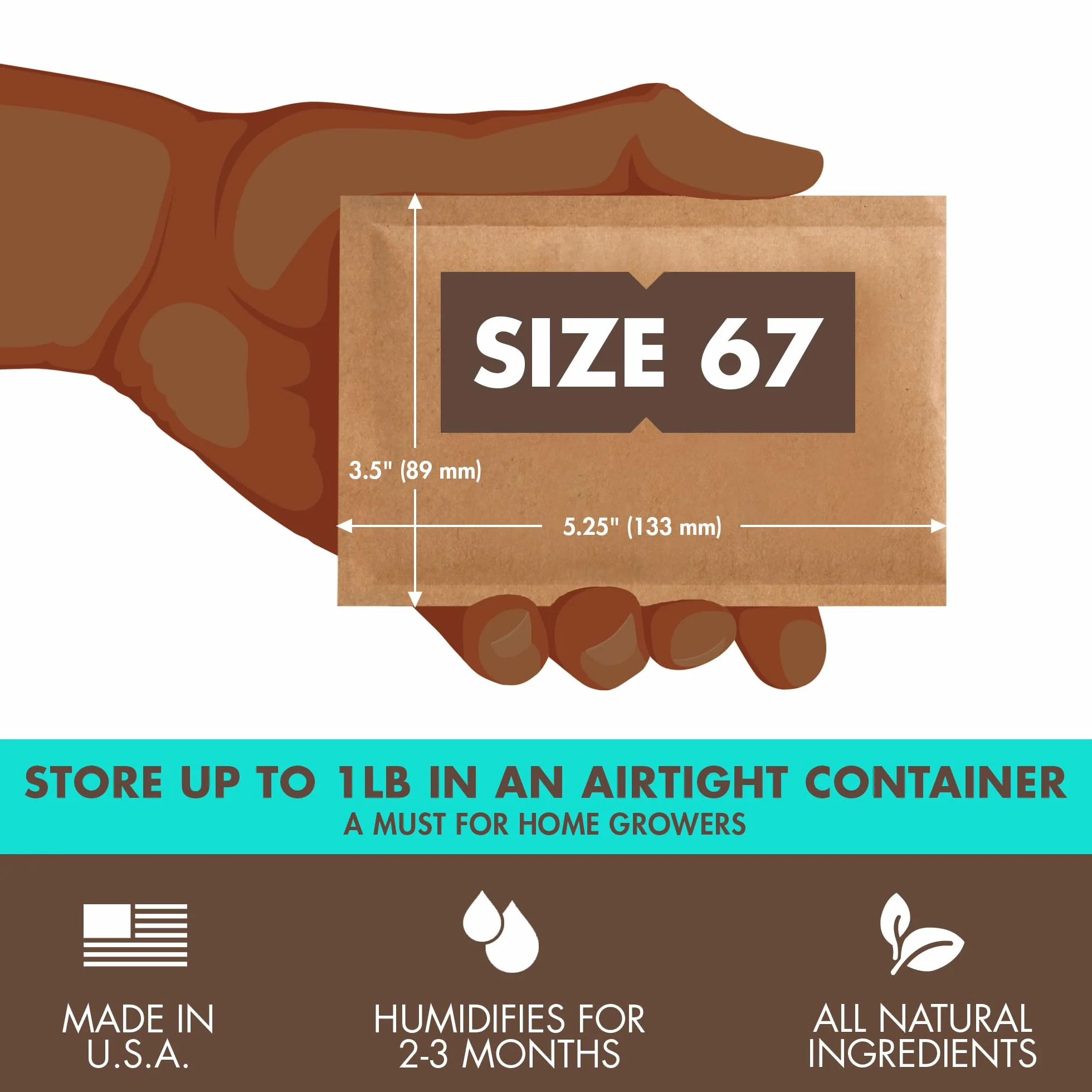 Boveda 58% Two-Way Humidity Control Packs For Storing 1 lb – Size 67 – 4 Pack – Moisture Absorbers for Storage Containers – Humidifier Packs – Hydration Packets in Resealable Bag