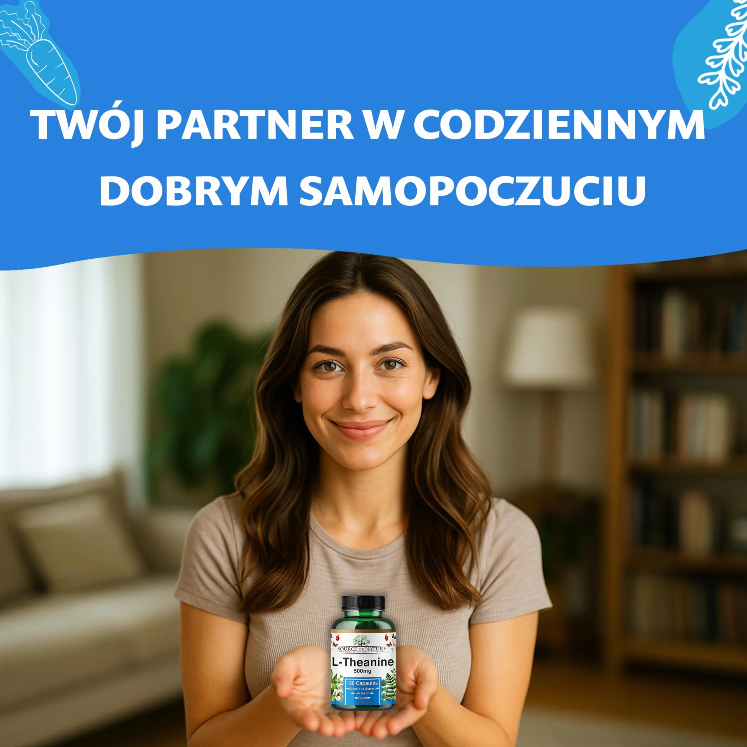 L-Teanina 500 mg 180 Wegańskich Kapsułek Wysoka Dawka Aminokwasu z Zielonej Herbaty 98% Czystości Bez Dodatków