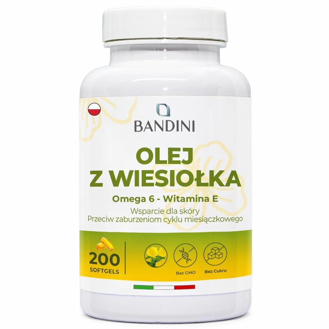 Bandini® Olej z wiesiołka 200 kapsułek żelowych 2000 mg - Przeciwutleniacz dla skóry, włosów i paznokci