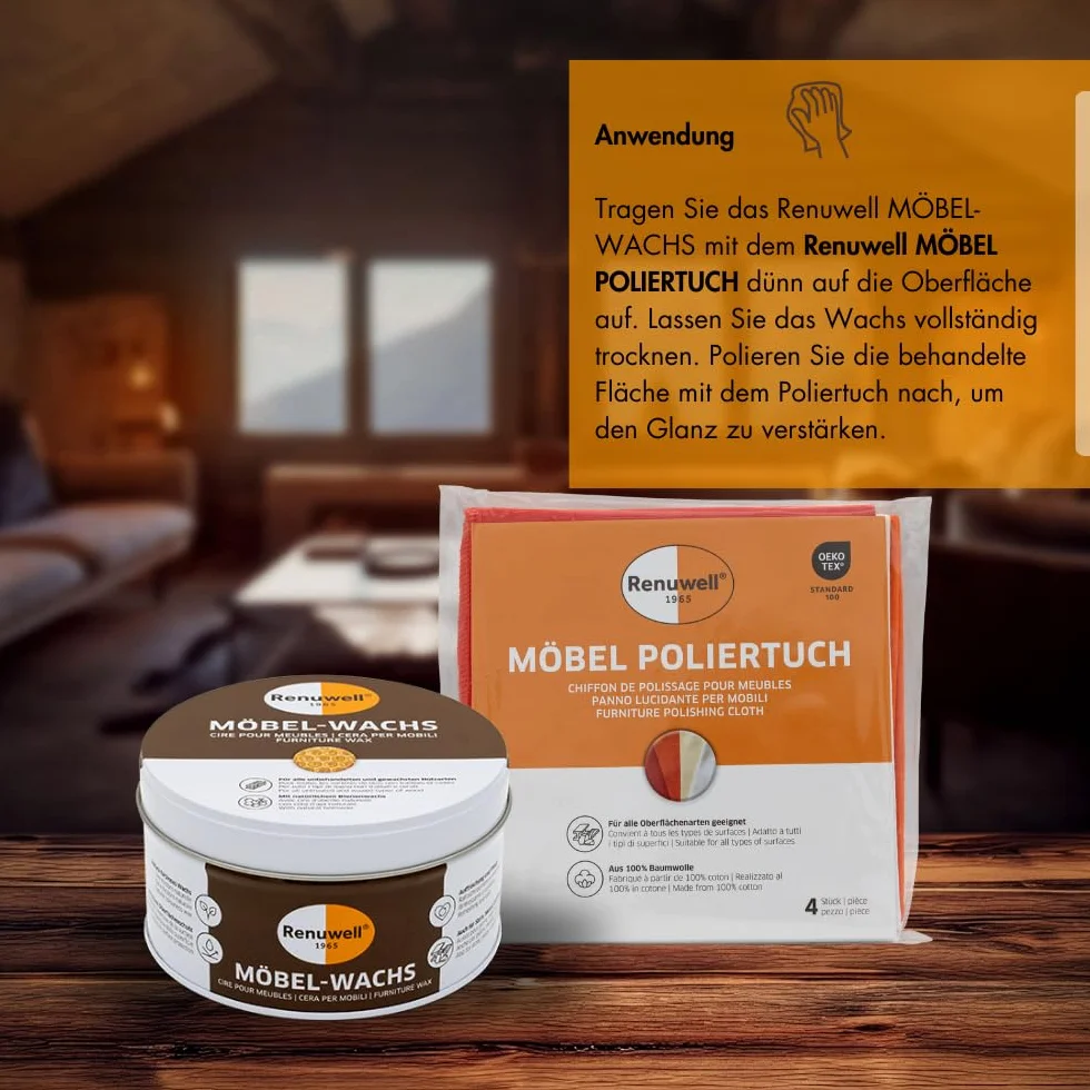 Renuwell Wosk do mebli Natura bezbarwny, 500 ml – wysokiej jakości pielęgnacja mebli z naturalnym woskiem pszczelim, antyczny wosk chroni wszystkie rodzaje drewna przed wilgocią i brudem