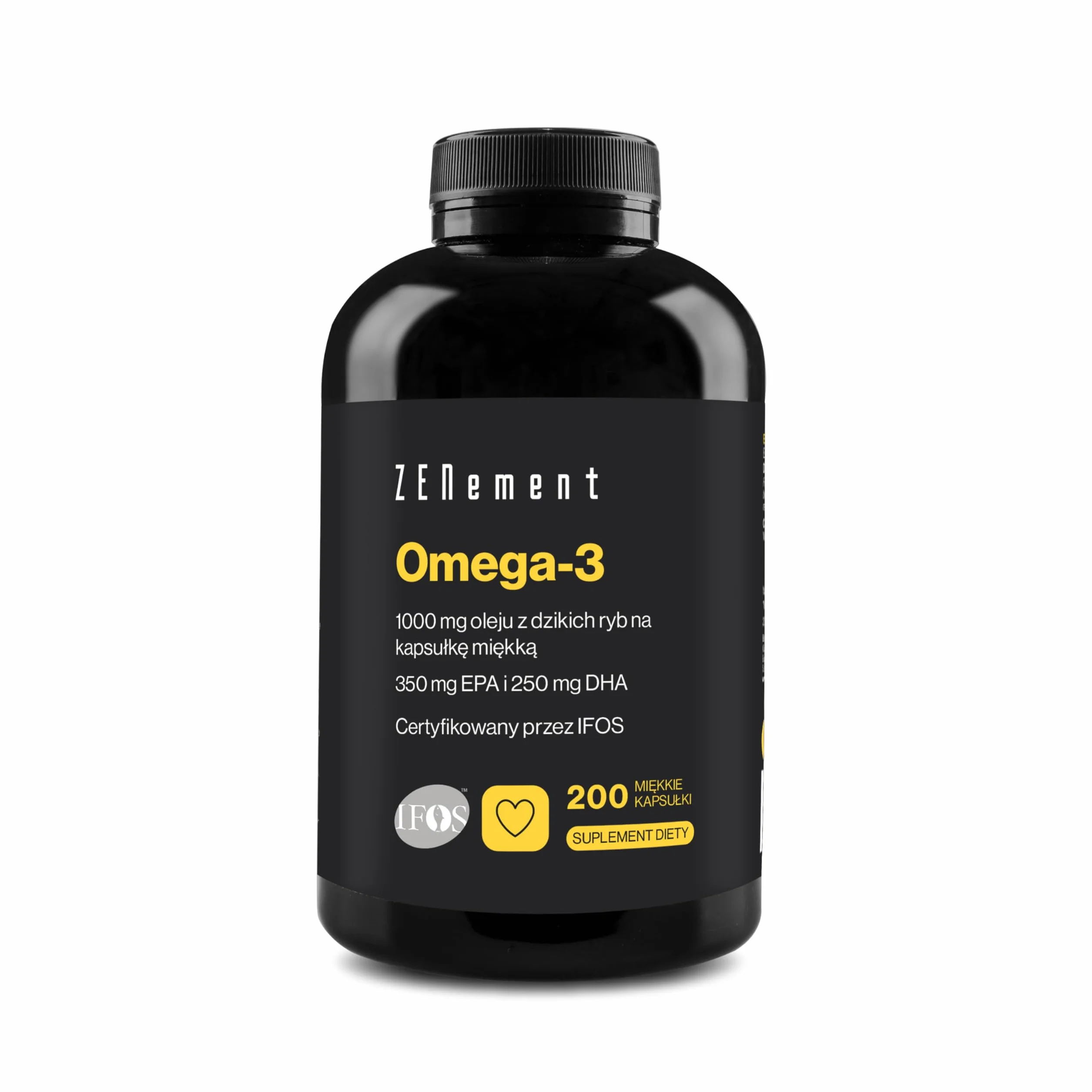 Omega 3 IFOS – 2000 mg (EPA 700 mg + DHA 500 mg) na dzienną porcję (2 softgels) – Utrzymuje prawidłowy poziom triglicerydów – Z naturalną witaminą E o działaniu antyoksydacyjnym – Zenement