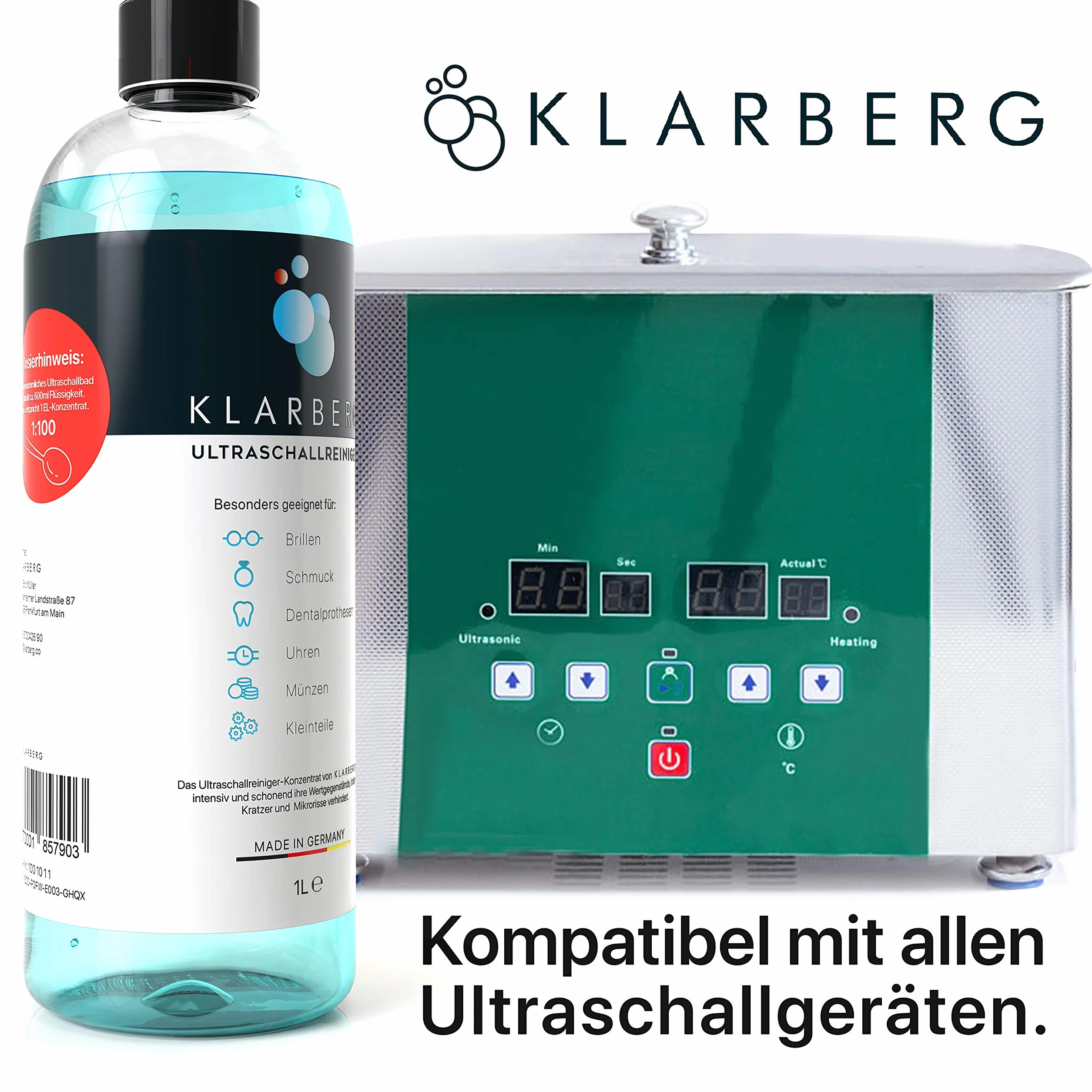 KLARBERG® 2x1L Koncentrat do myjki ultradźwiękowej do okularów, biżuterii, protez, zegarków